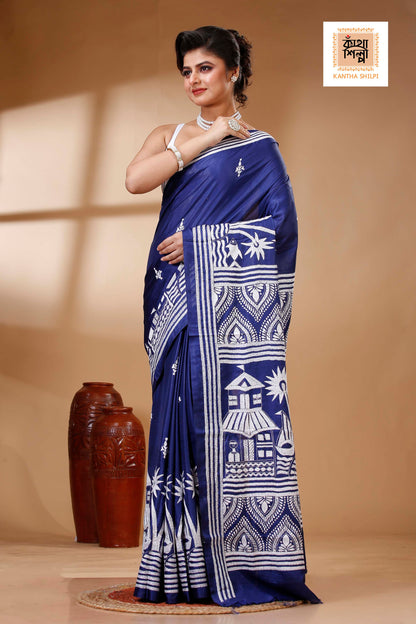 Bangalore Silk Kantha Stitch Saree SN202523455