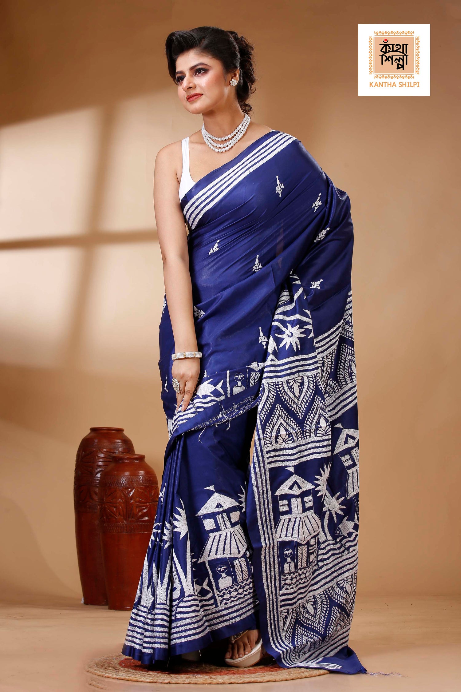 Bangalore Silk Kantha Stitch Saree SN202523455