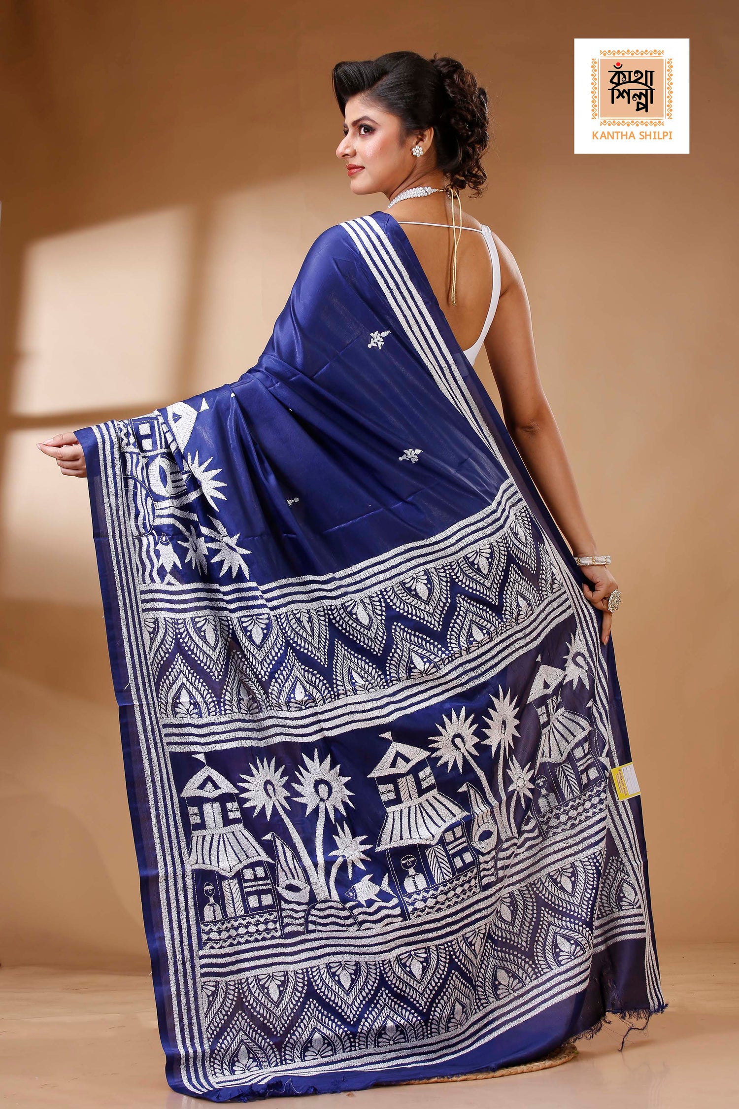 Bangalore Silk Kantha Stitch Saree SN202523455
