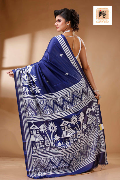 Bangalore Silk Kantha Stitch Saree SN202523455