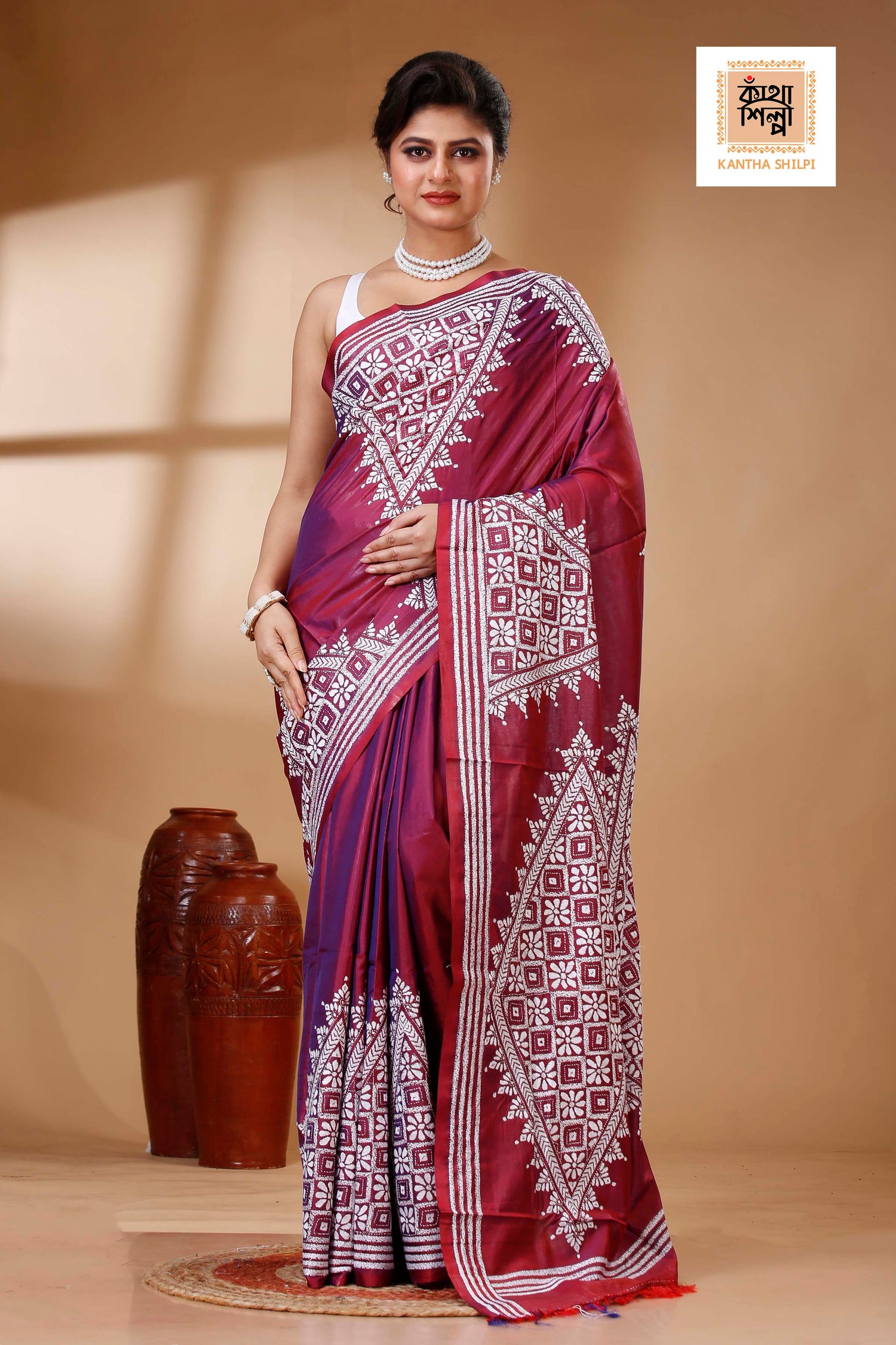 Bangalore Silk Kantha Stitch Saree SN202523473
