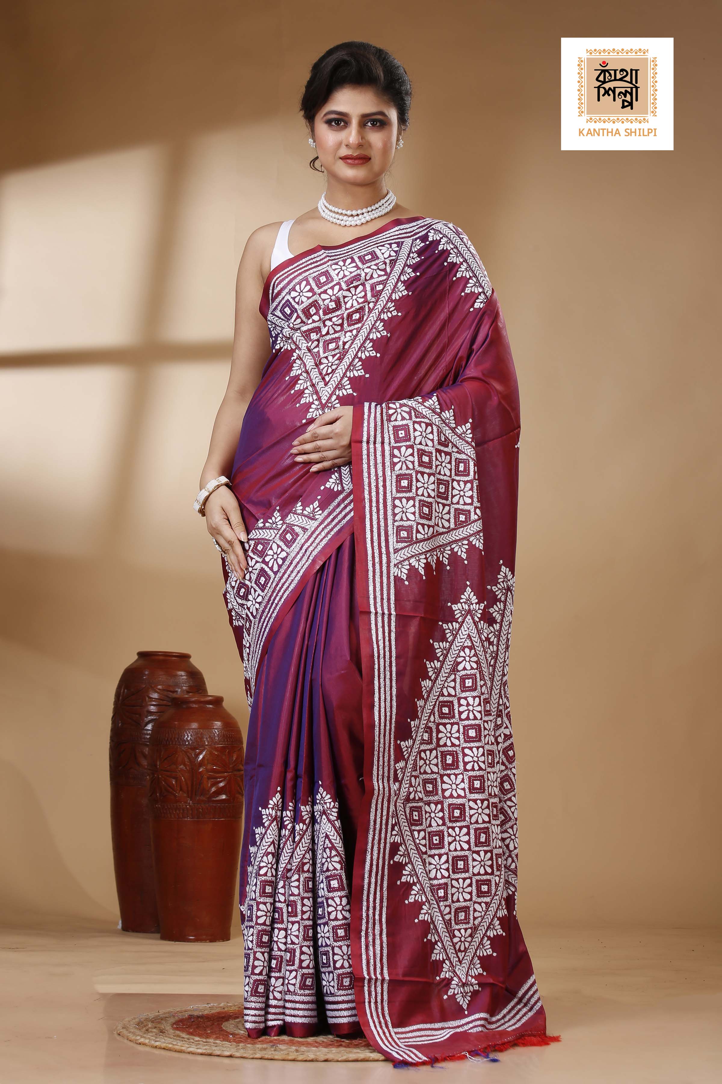 Bangalore Silk Kantha Stitch Saree SN202523473