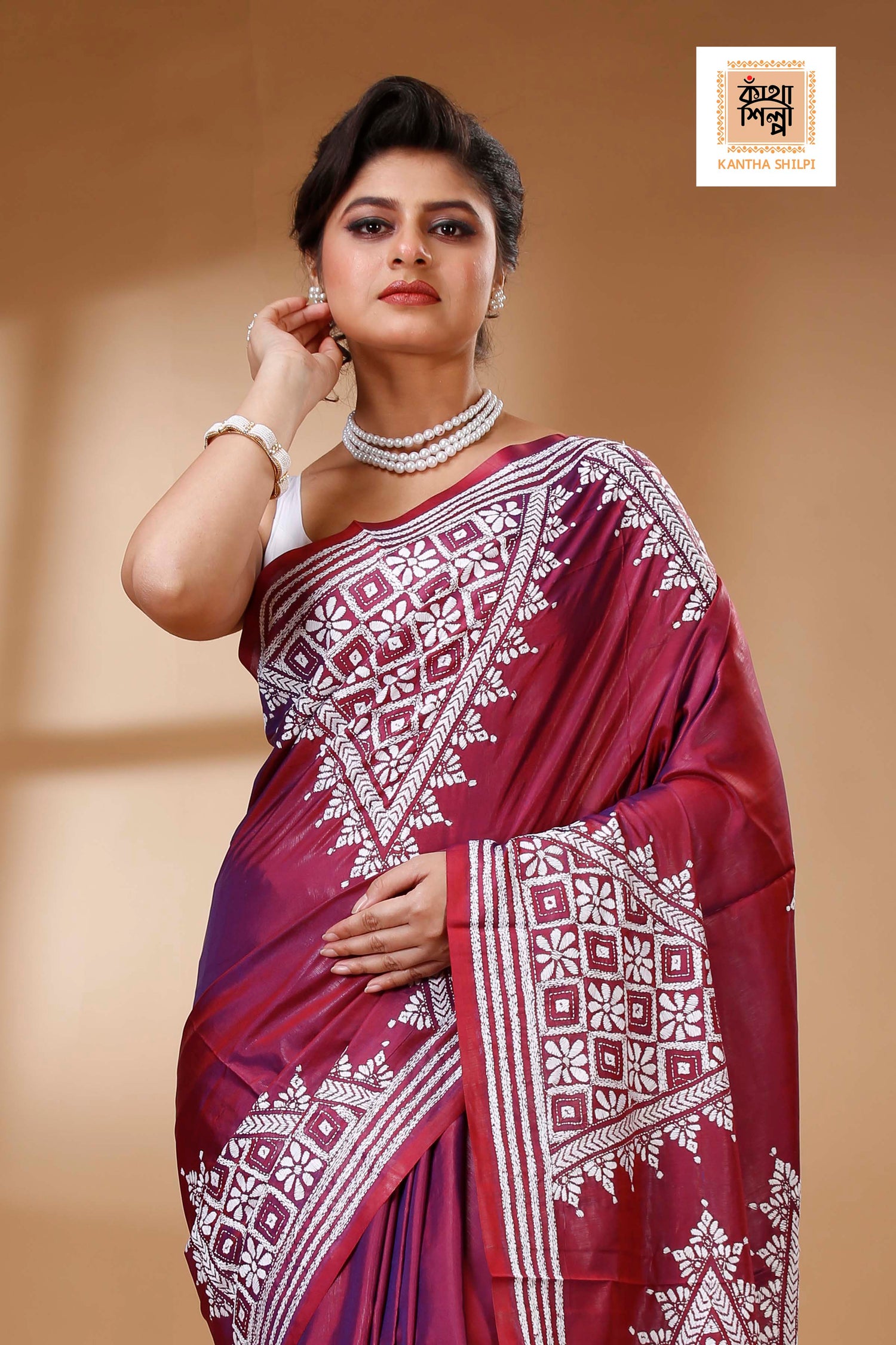 Bangalore Silk Kantha Stitch Saree SN202523473