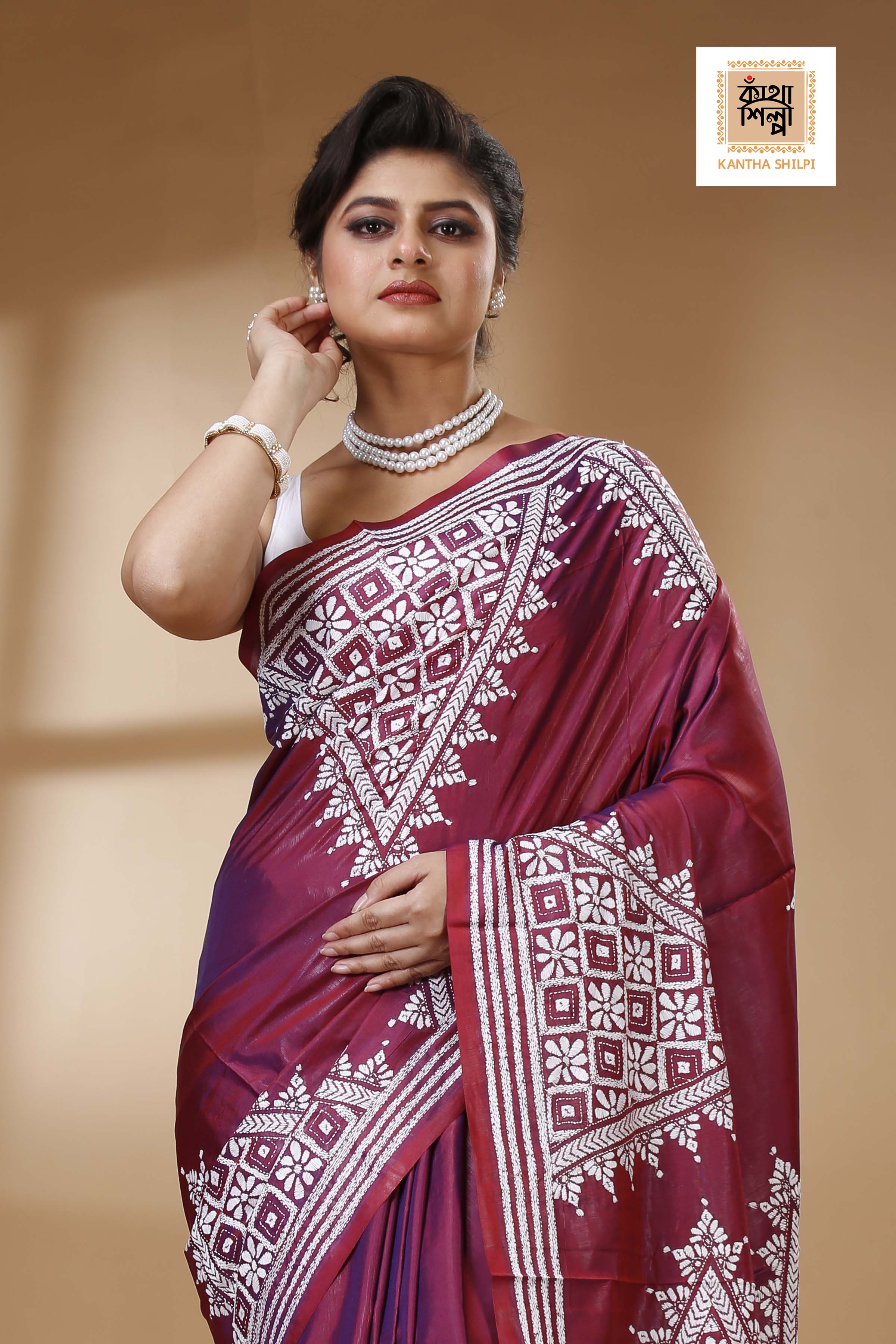 Bangalore Silk Kantha Stitch Saree SN202523473