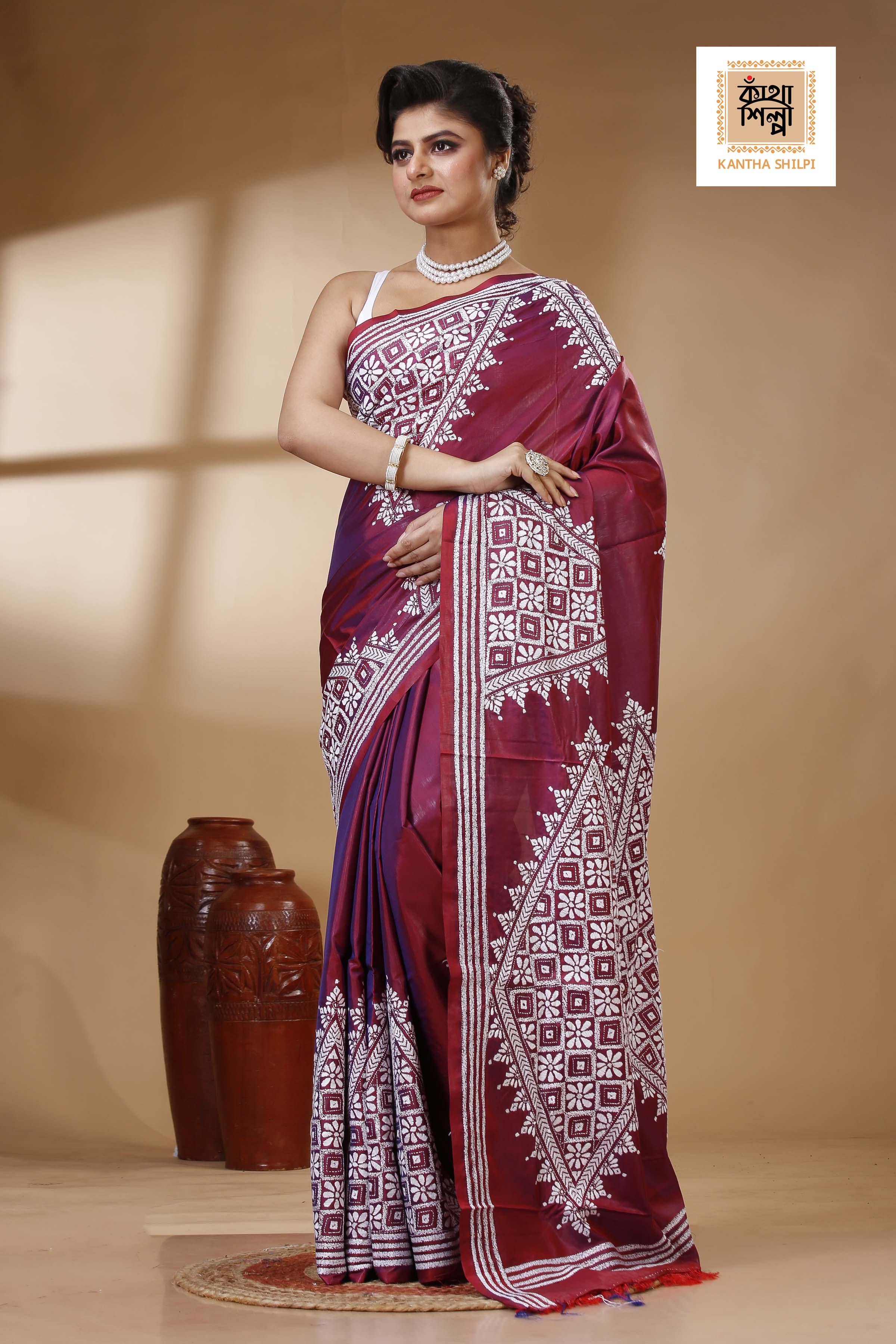 Bangalore Silk Kantha Stitch Saree SN202523473