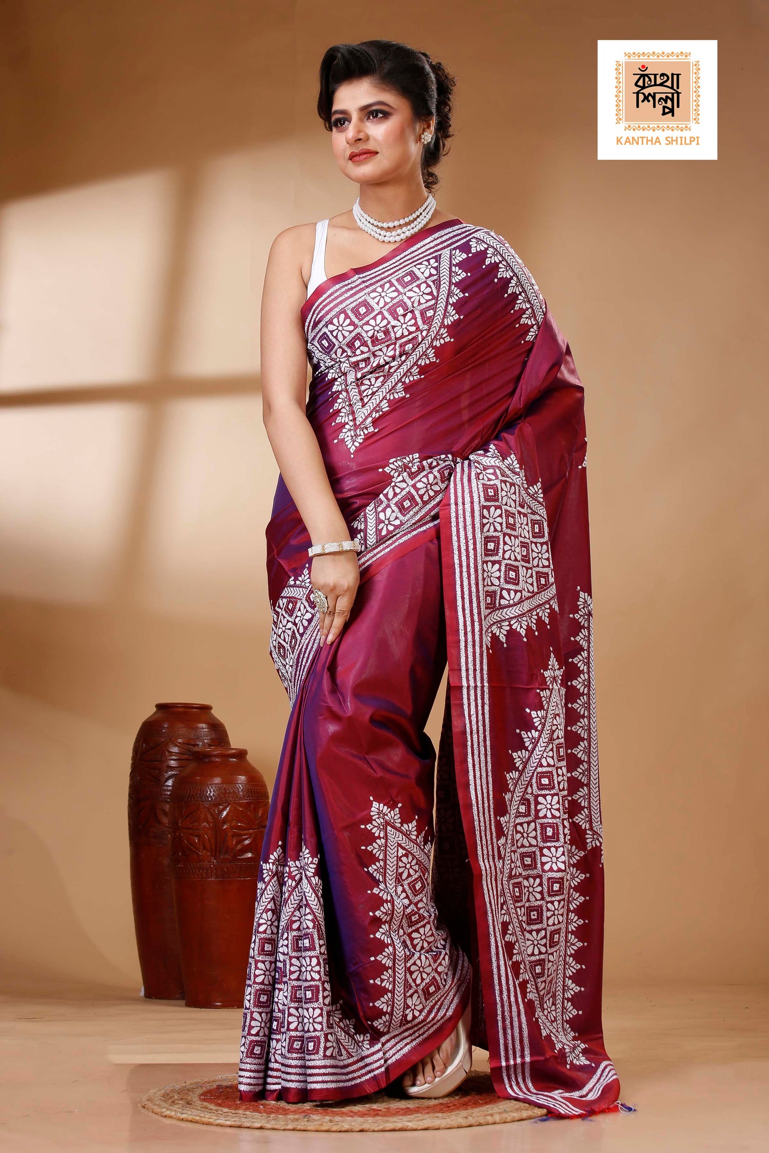 Bangalore Silk Kantha Stitch Saree SN202523473