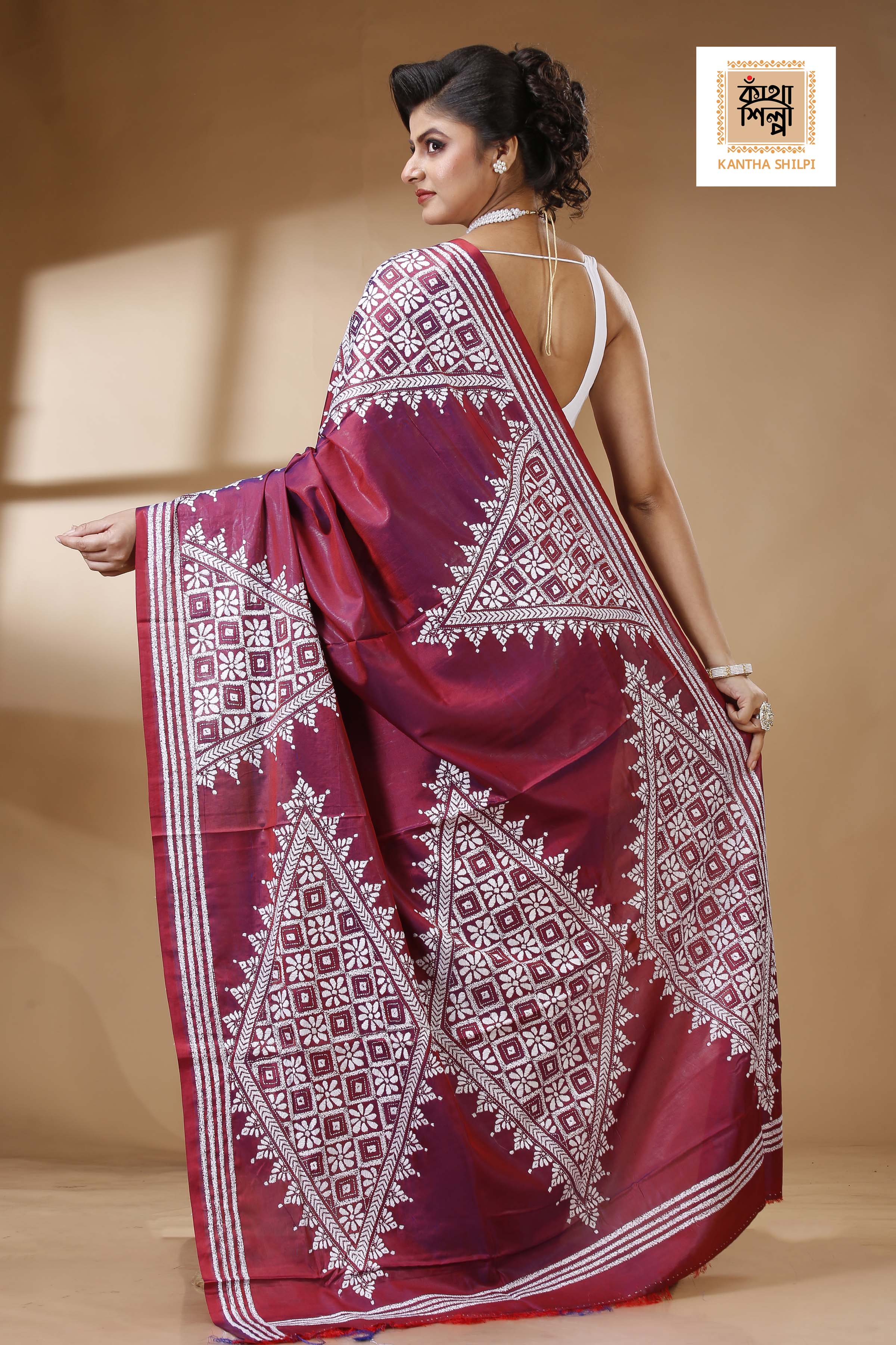 Bangalore Silk Kantha Stitch Saree SN202523473