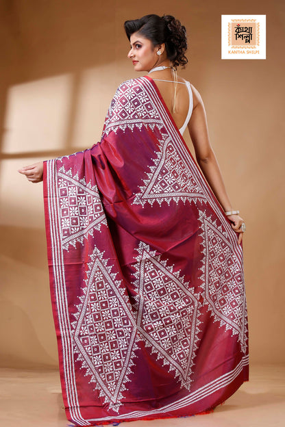 Bangalore Silk Kantha Stitch Saree SN202523473