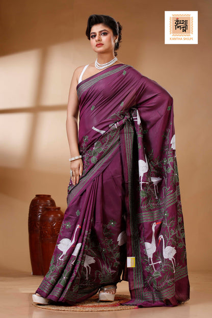 Bangalore Silk Kantha Stitch Saree SN202523479