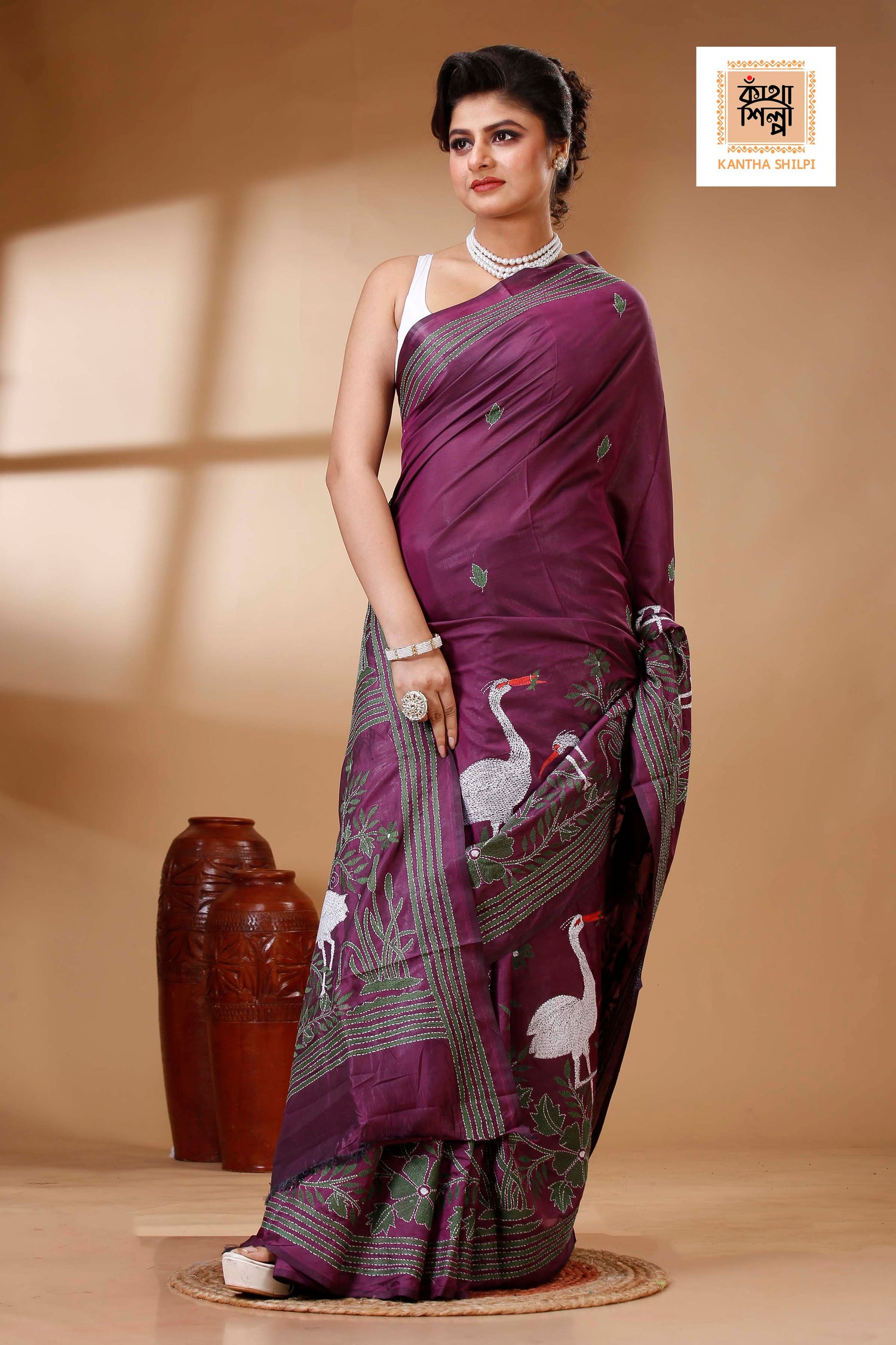 Bangalore Silk Kantha Stitch Saree SN202523479