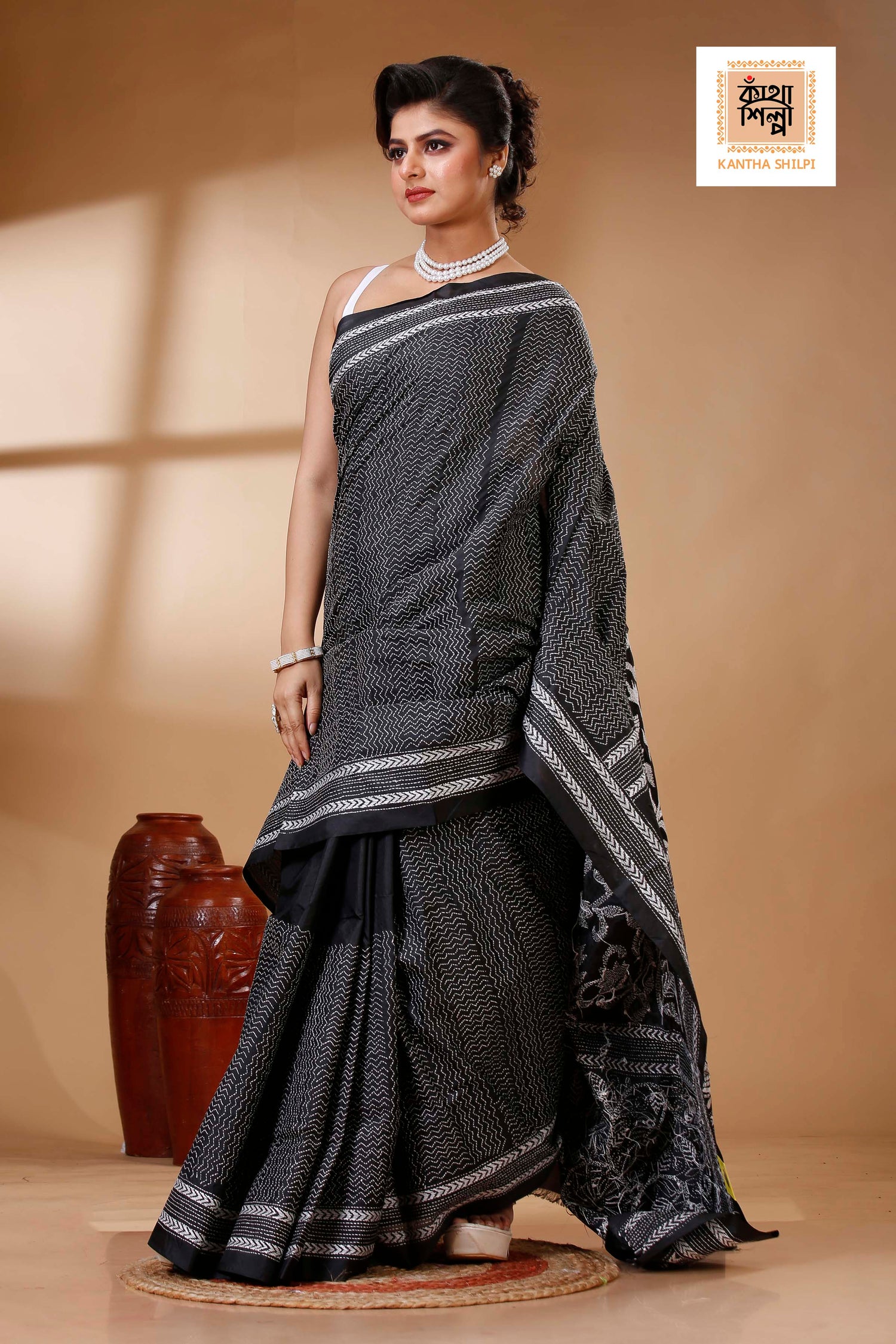 Bangalore Silk Kantha Stitch Saree SN202523504