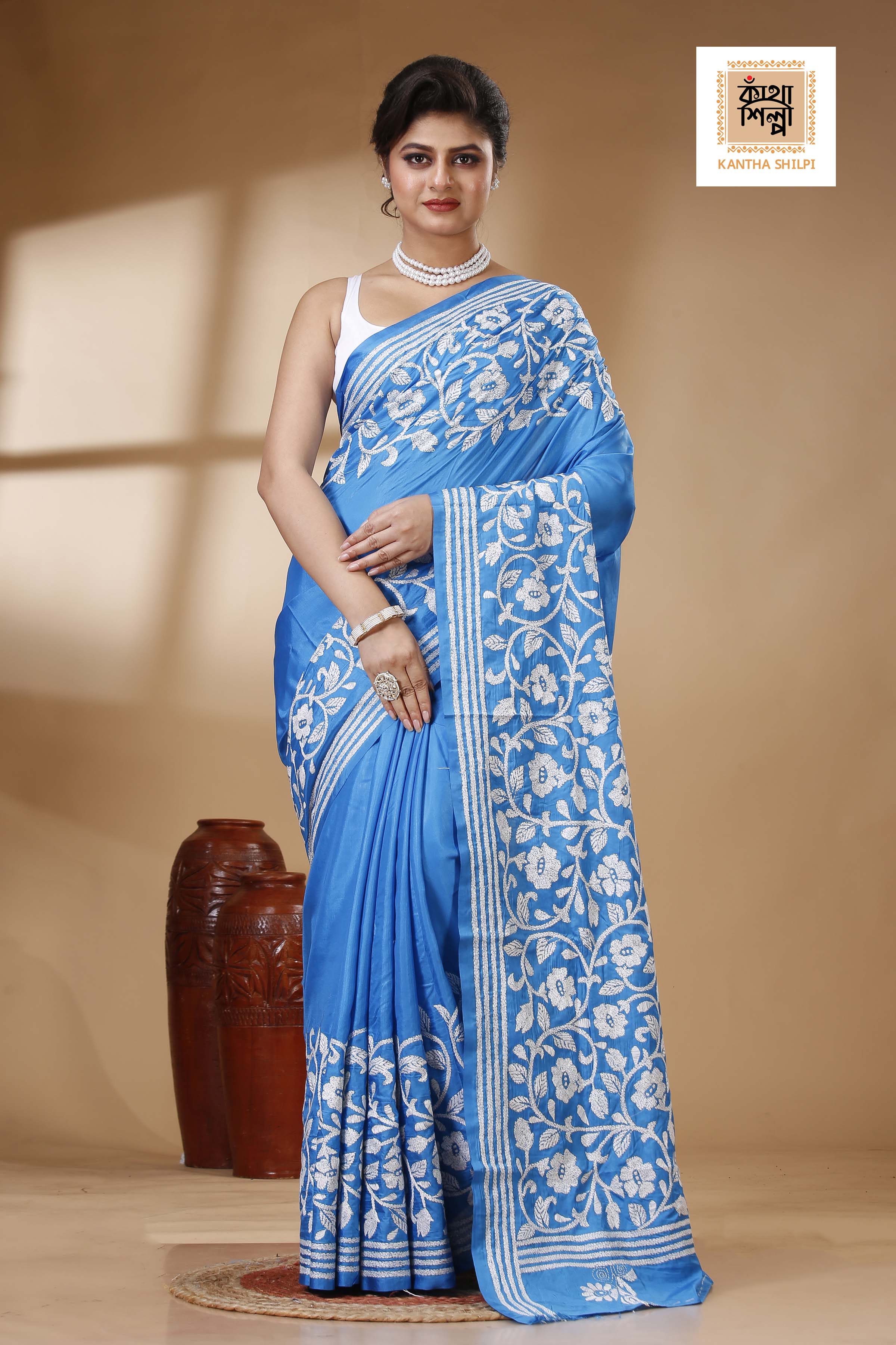 Bangalore Silk Kantha Stitch Saree SN202523546