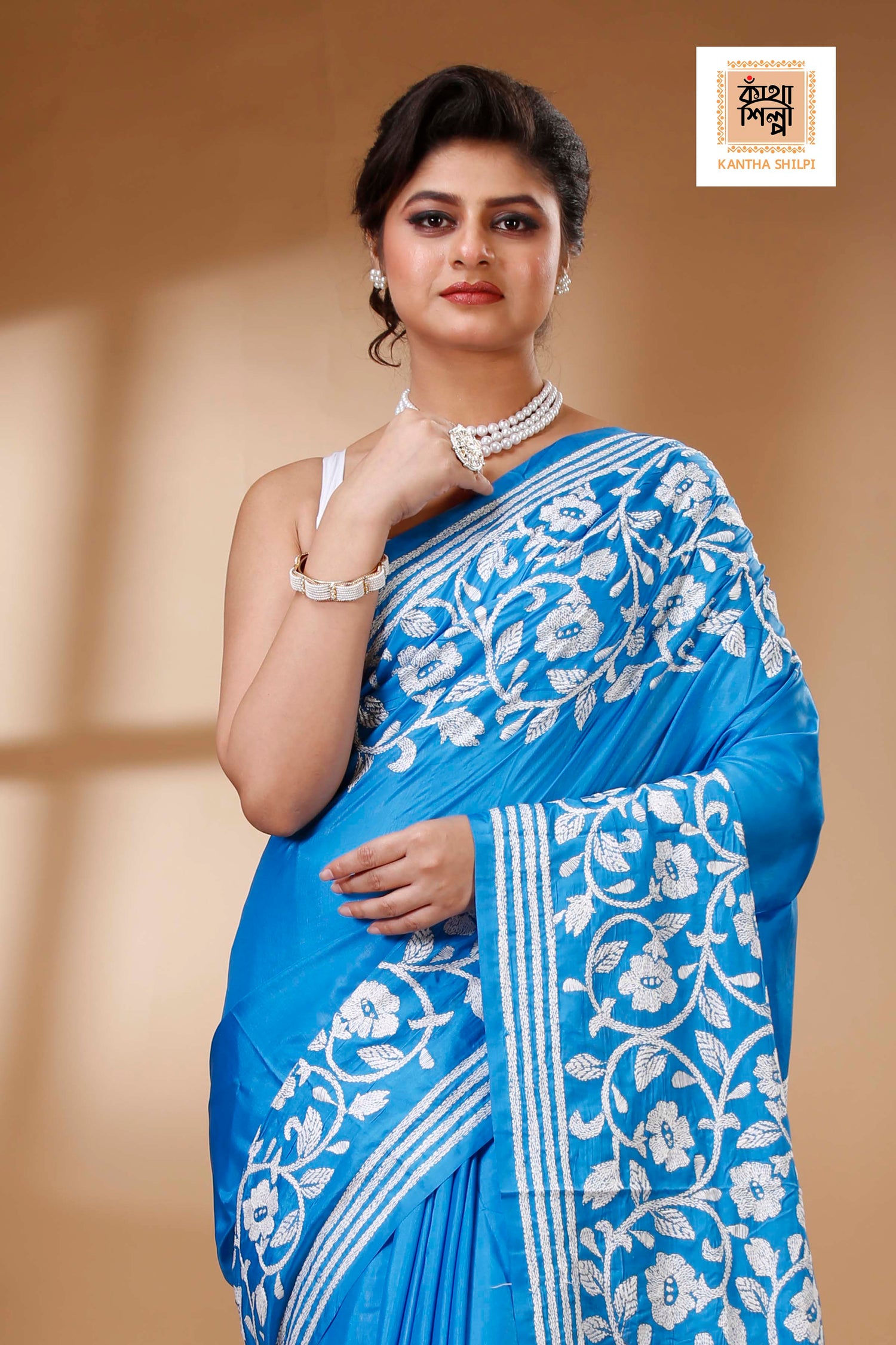Bangalore Silk Kantha Stitch Saree SN202523546