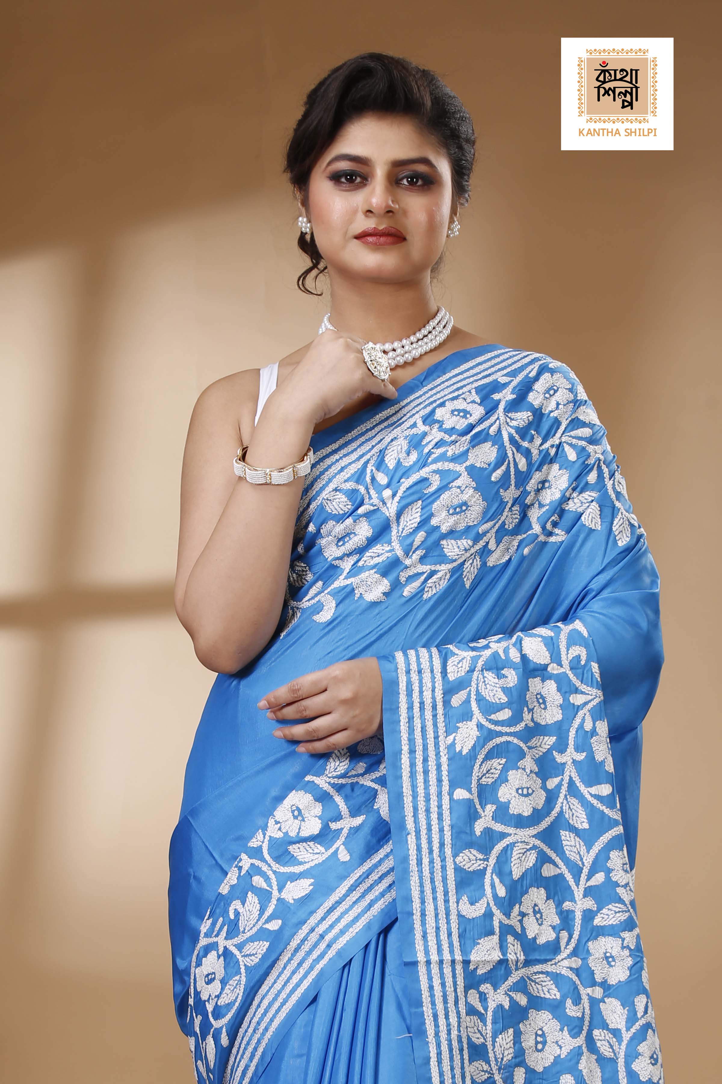 Bangalore Silk Kantha Stitch Saree SN202523546
