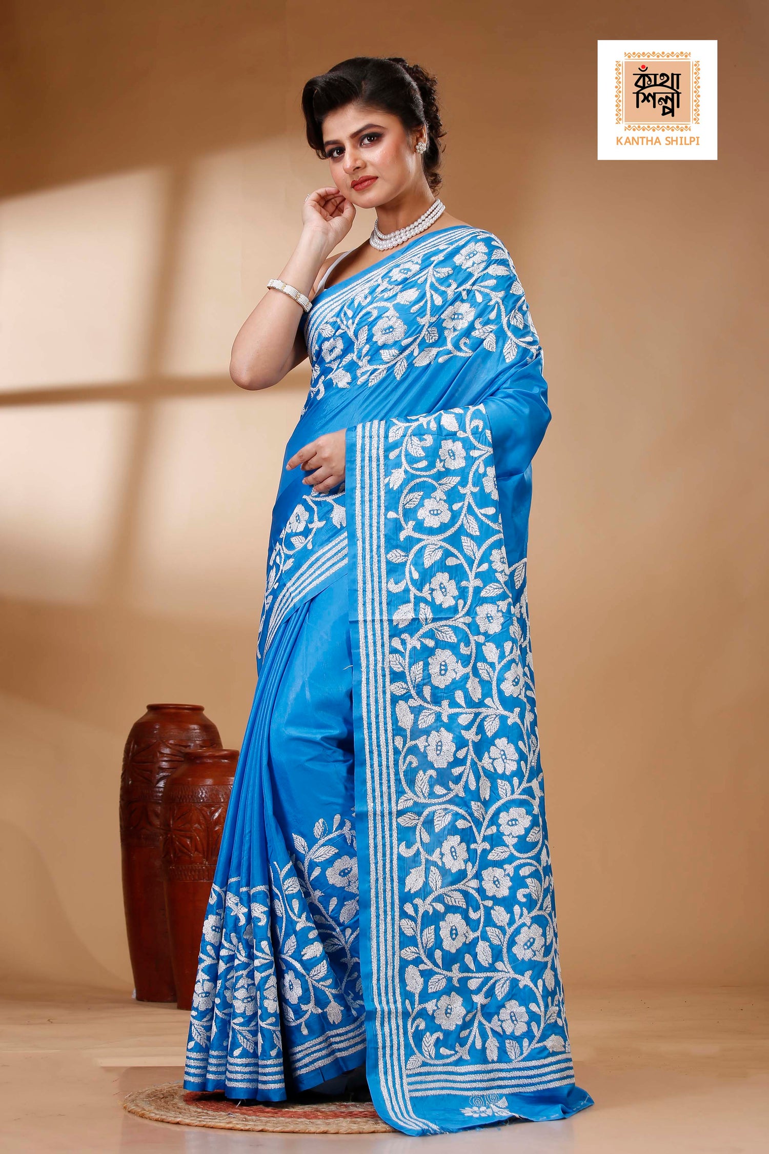 Bangalore Silk Kantha Stitch Saree SN202523546