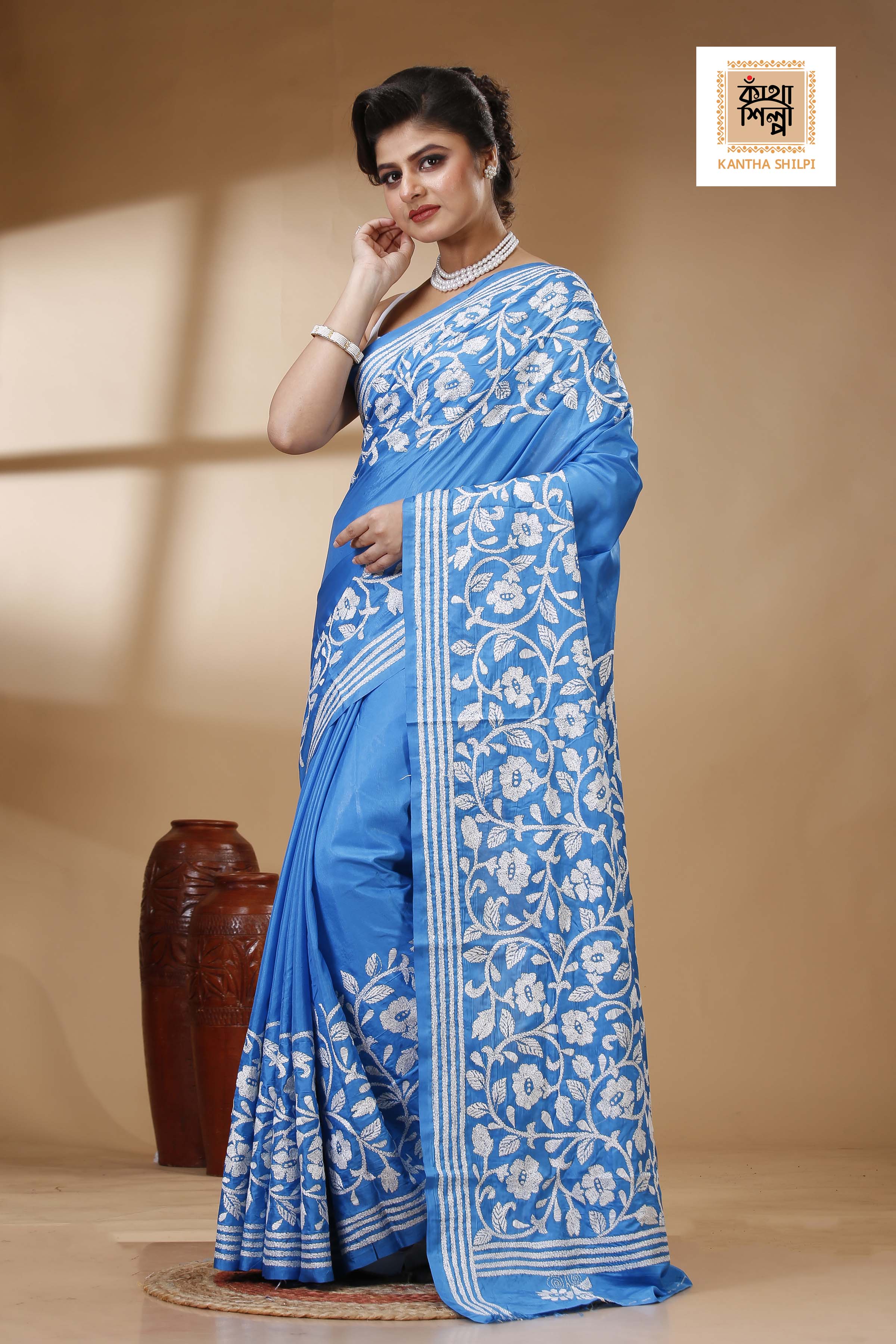 Bangalore Silk Kantha Stitch Saree SN202523546