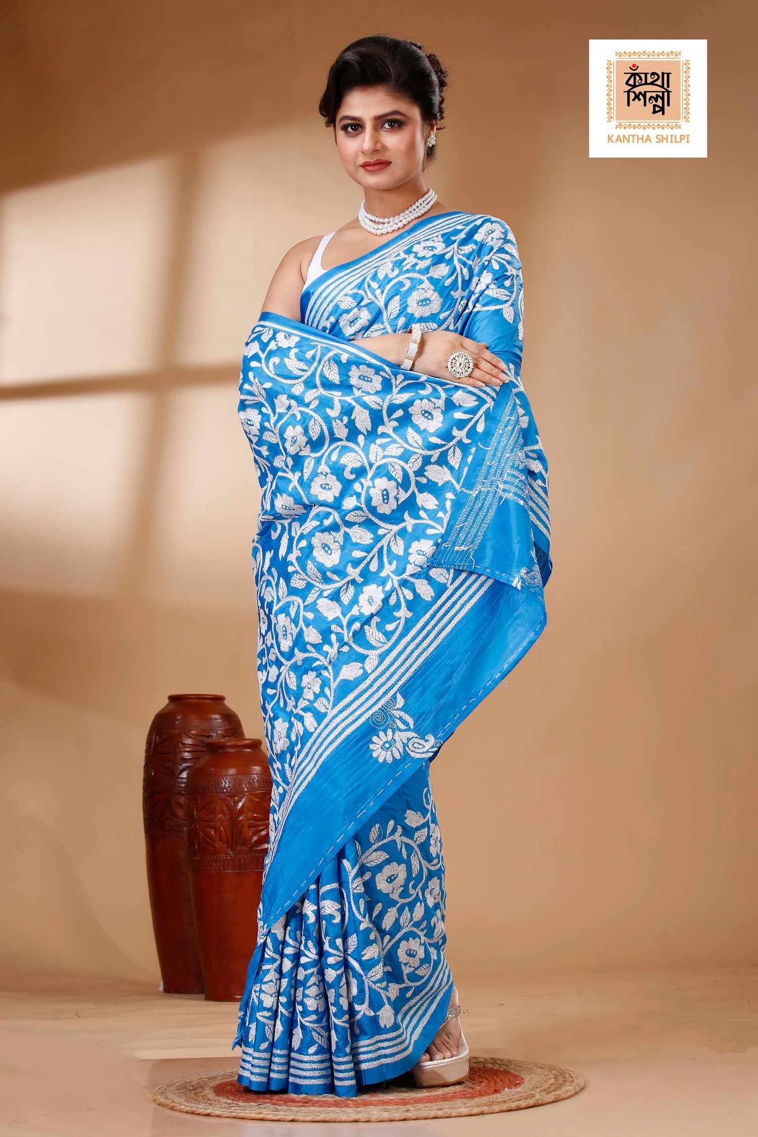 Bangalore Silk Kantha Stitch Saree SN202523546