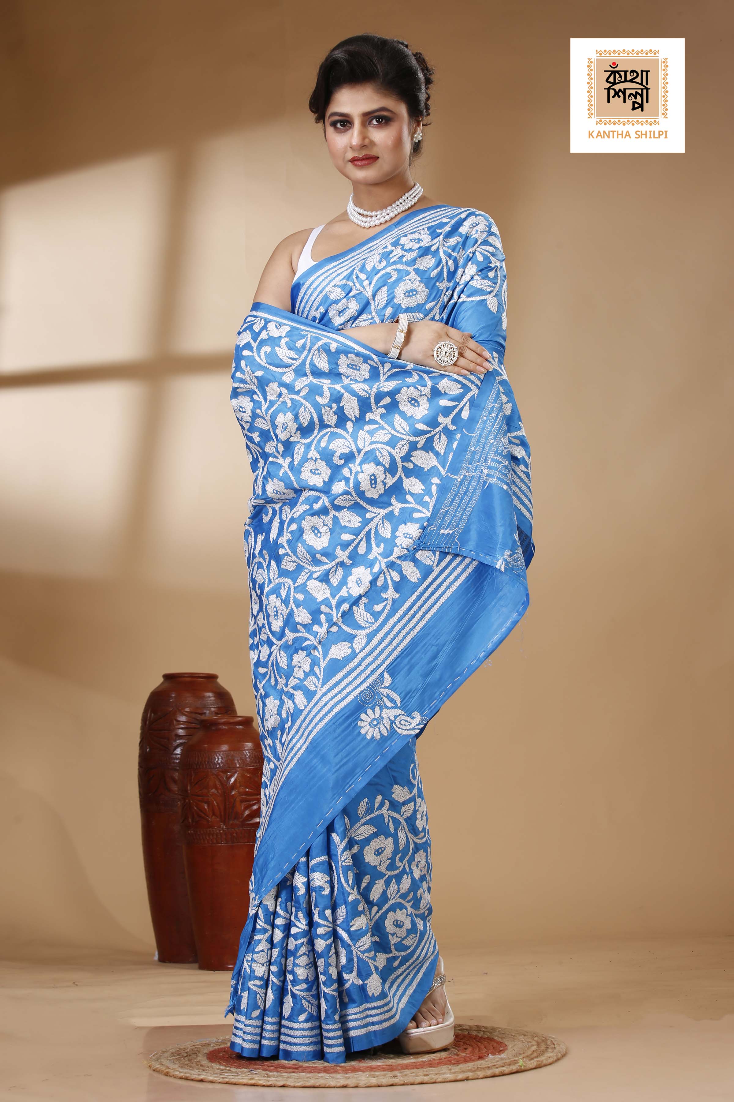 Bangalore Silk Kantha Stitch Saree SN202523546
