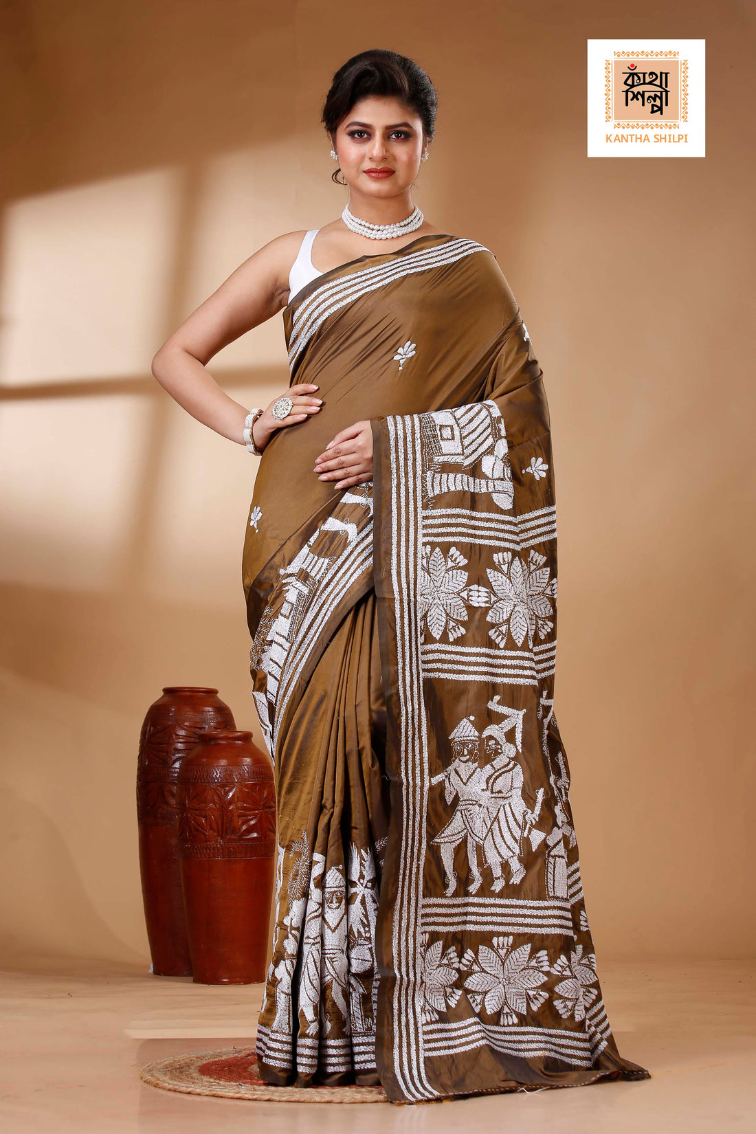 Bangalore Silk Kantha Stitch Saree SN202523552