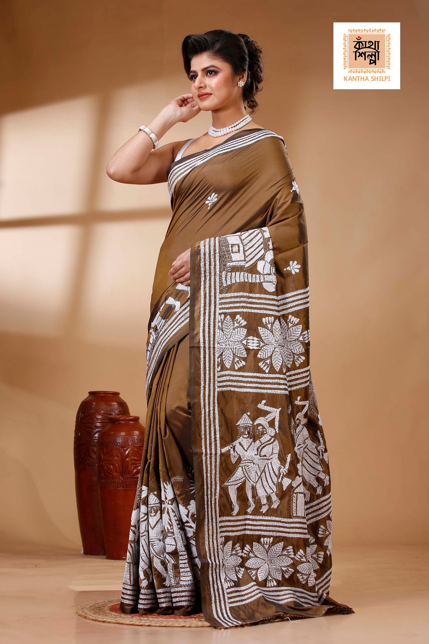 Bangalore Silk Kantha Stitch Saree SN202523552