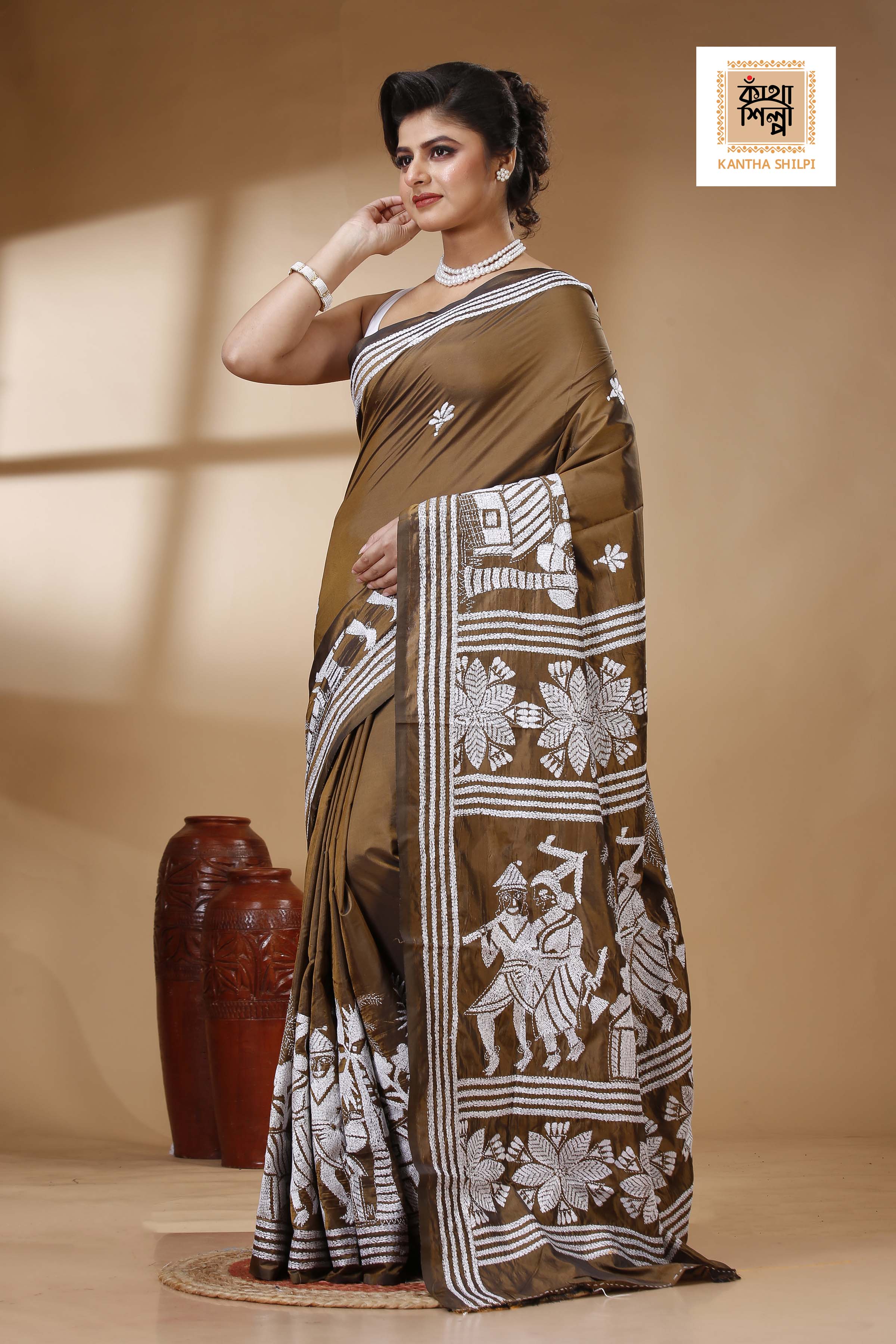 Bangalore Silk Kantha Stitch Saree SN202523552