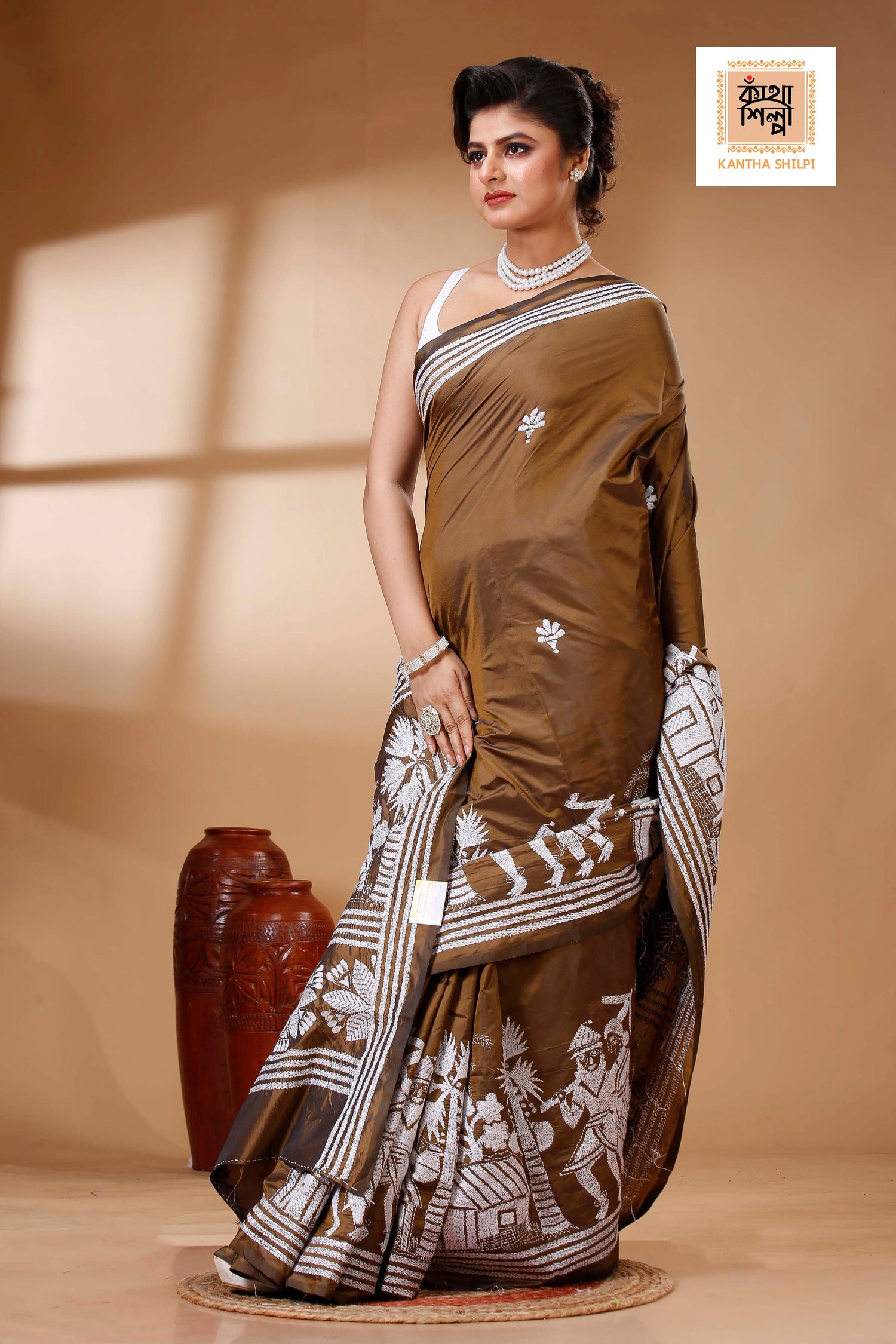 Bangalore Silk Kantha Stitch Saree SN202523552