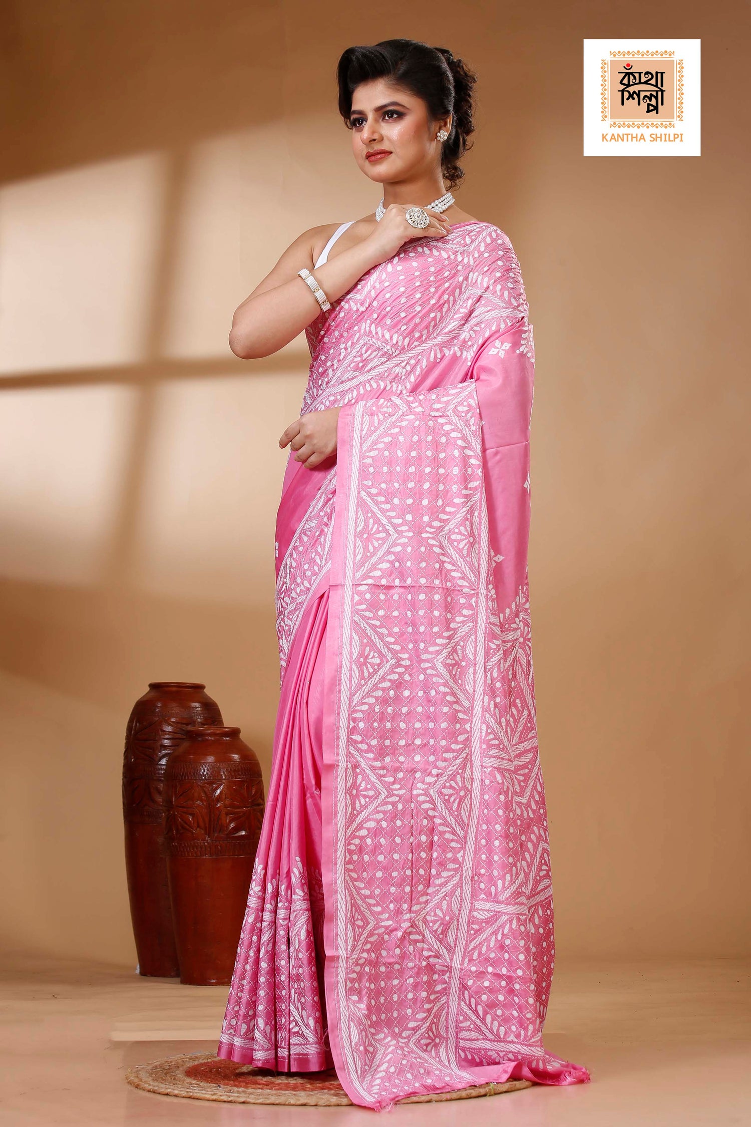 Bangalore Silk Kantha Stitch Saree SN202523564
