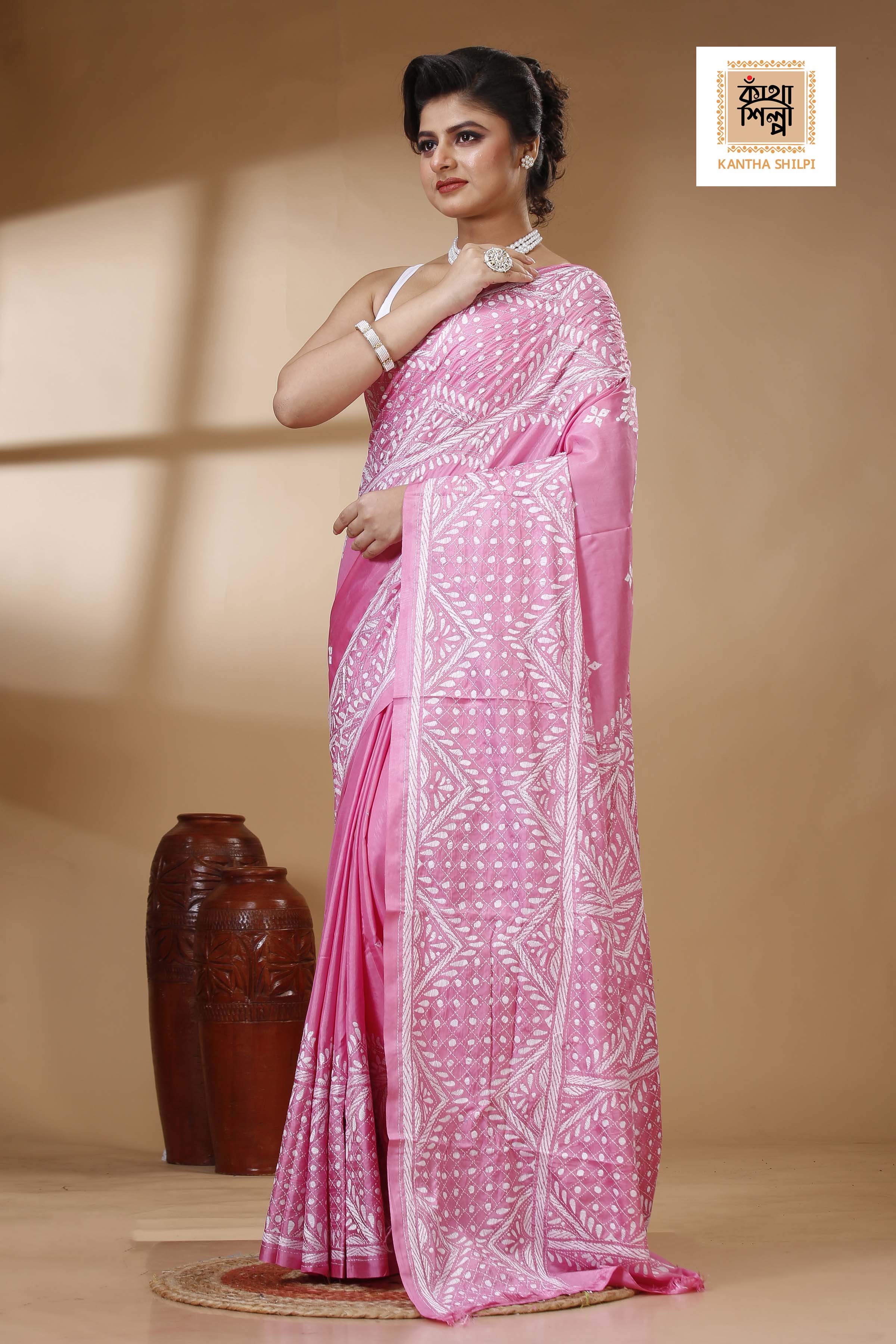 Bangalore Silk Kantha Stitch Saree SN202523564
