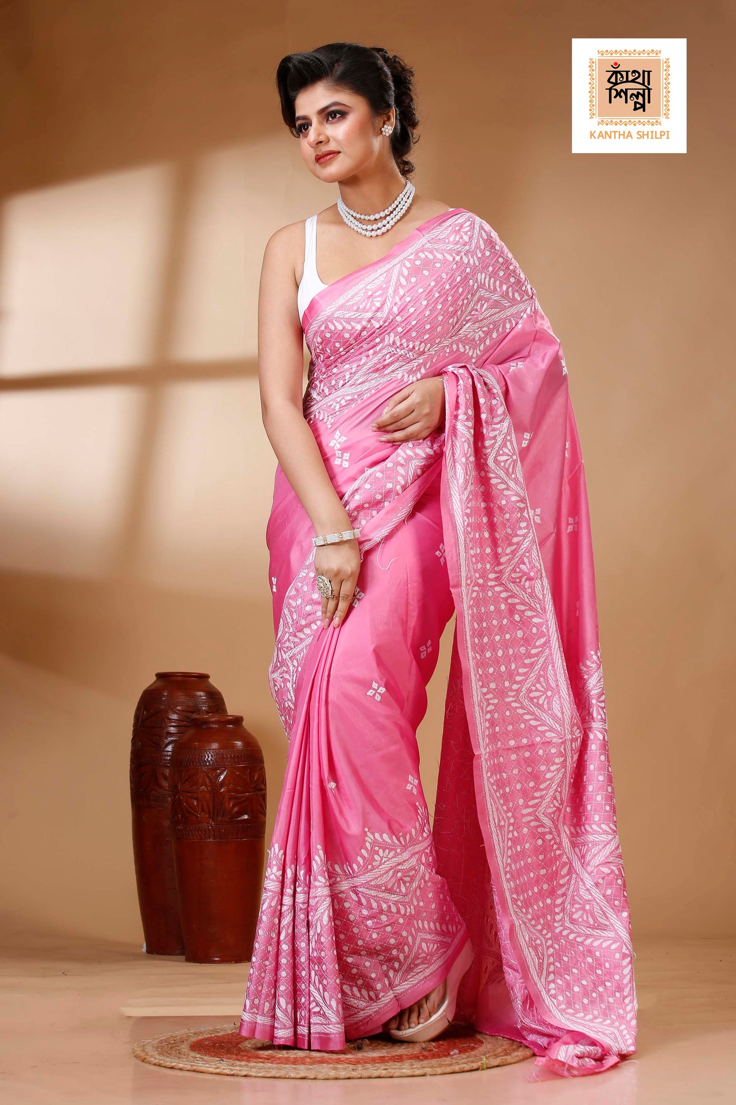 Bangalore Silk Kantha Stitch Saree SN202523564