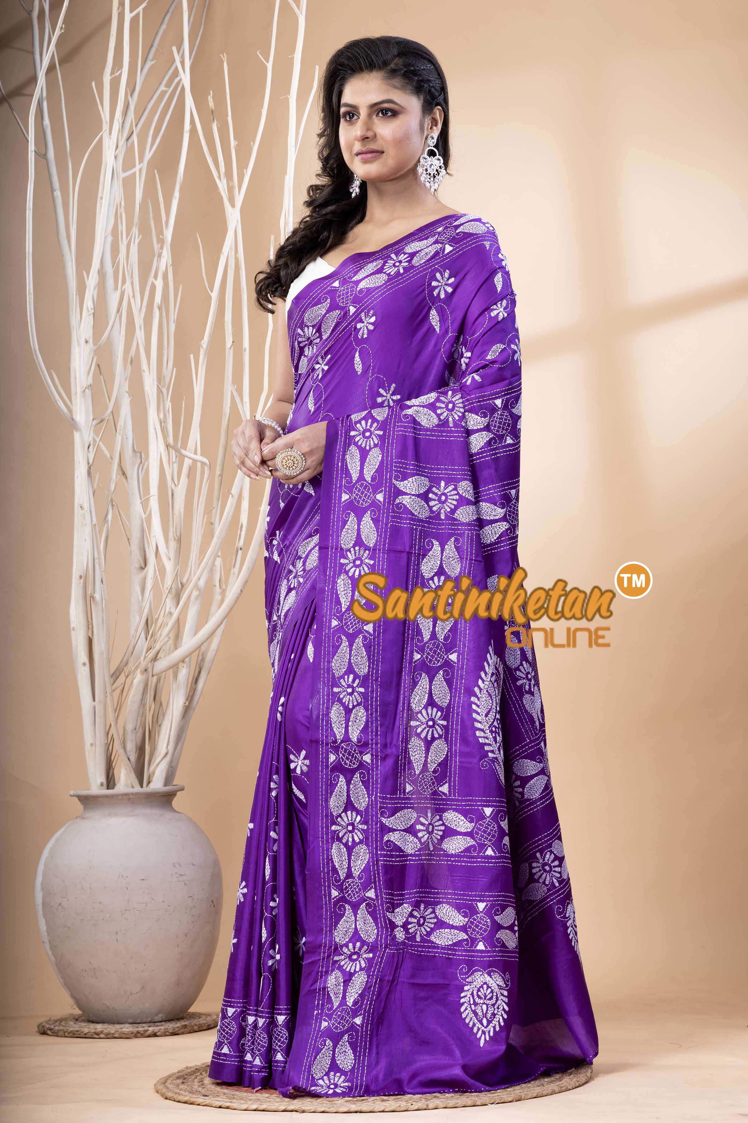 Bangalore Silk Kantha Stitch Saree SN202523570
