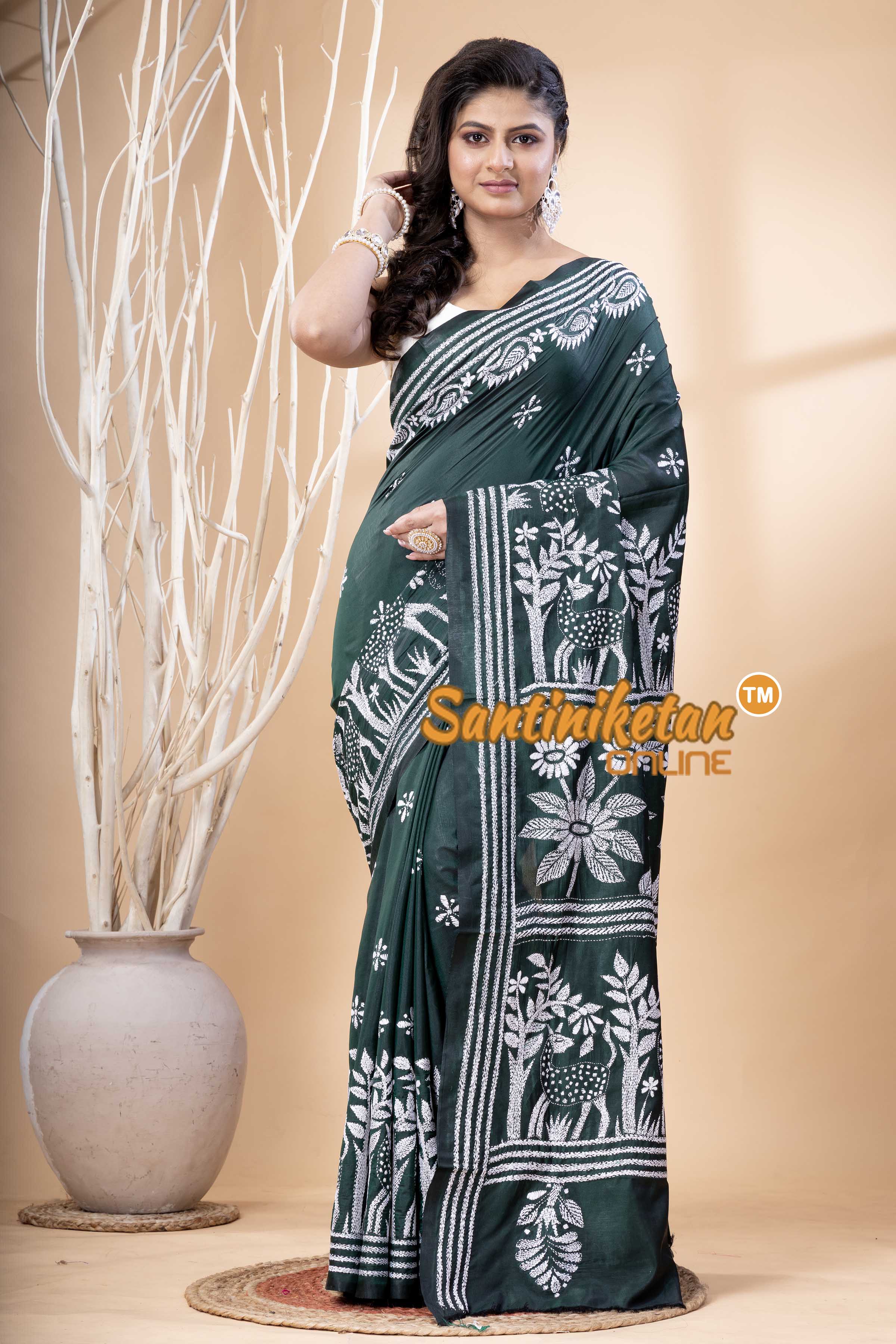 Bangalore Silk Kantha Stitch Saree SN202523582