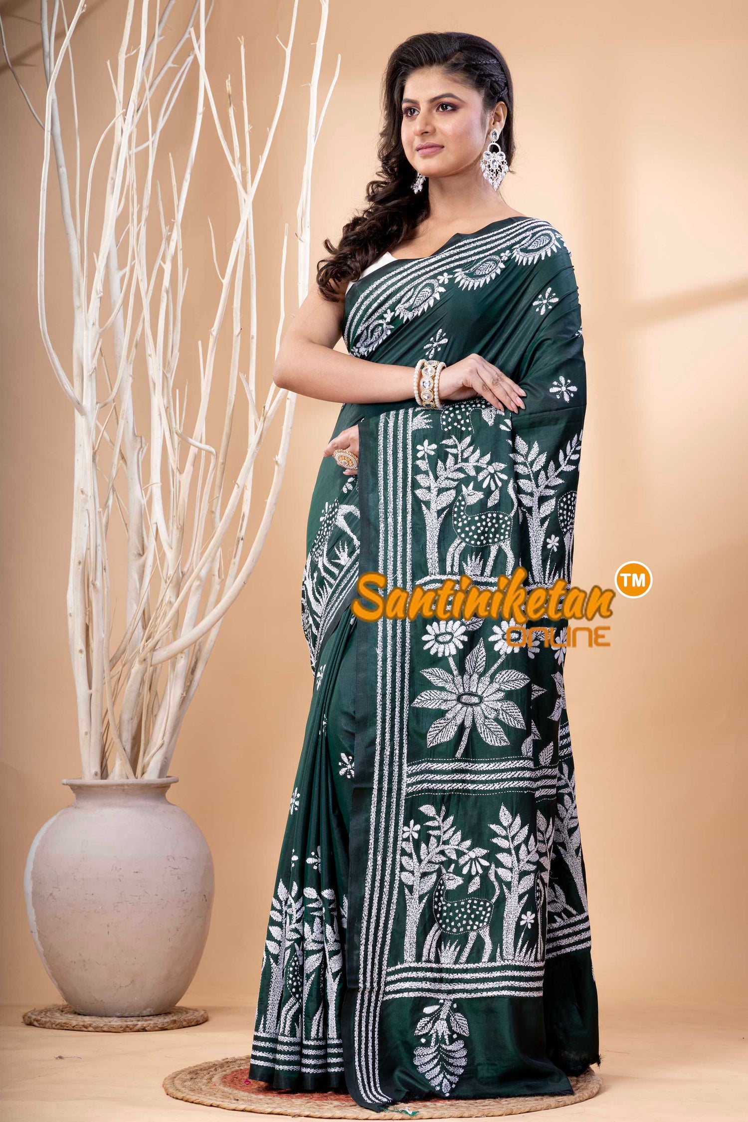 Bangalore Silk Kantha Stitch Saree SN202523582