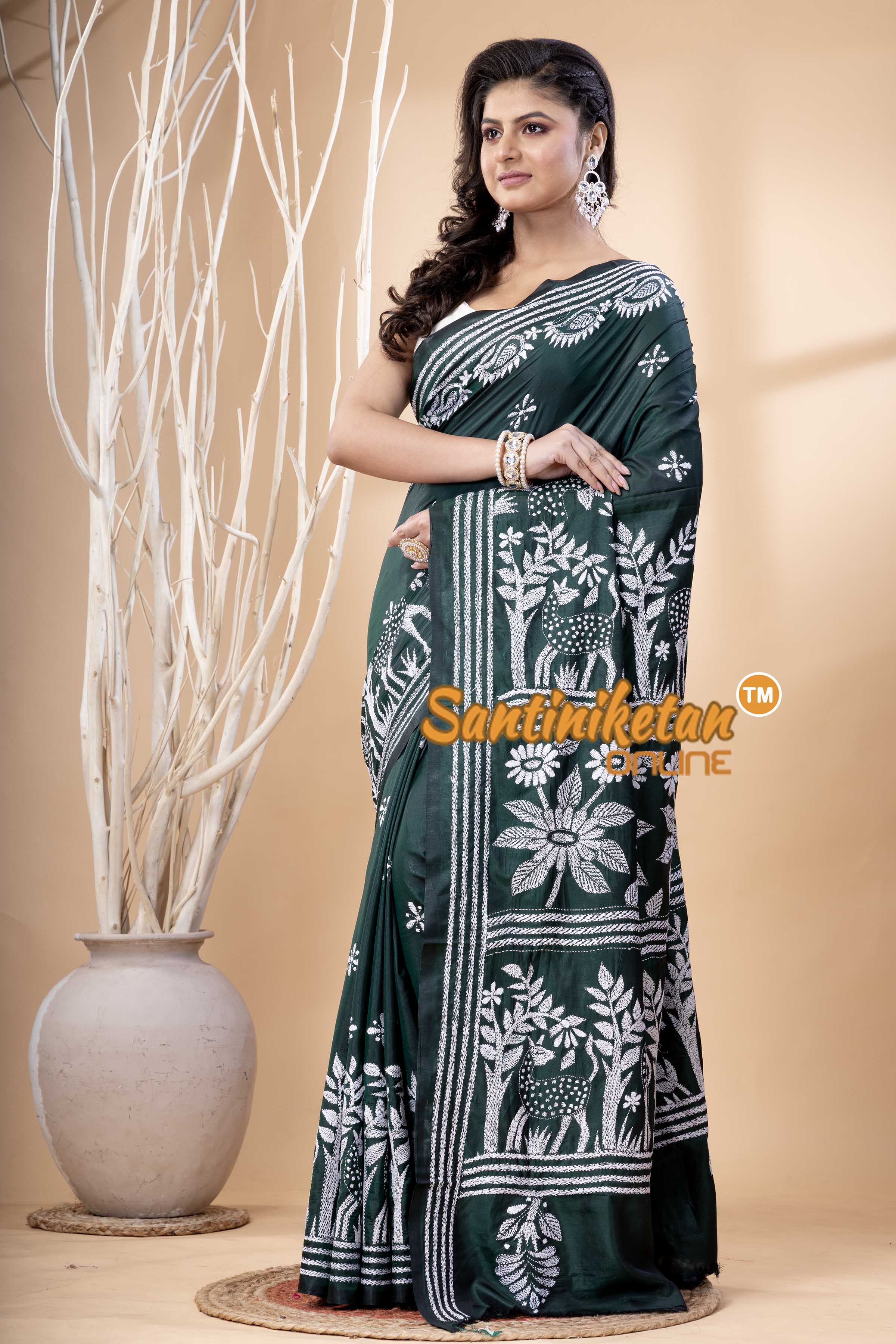 Bangalore Silk Kantha Stitch Saree SN202523582