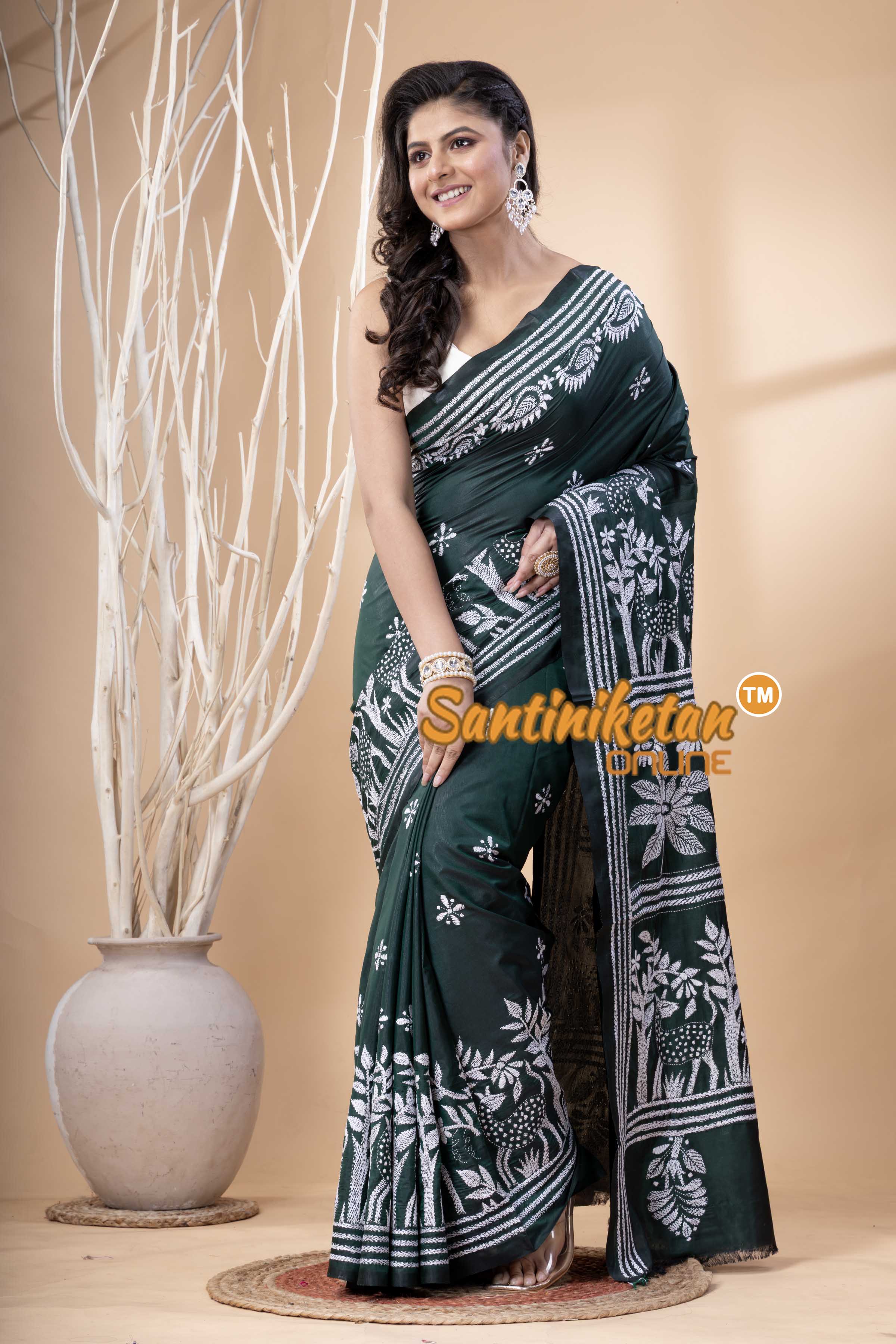 Bangalore Silk Kantha Stitch Saree SN202523582