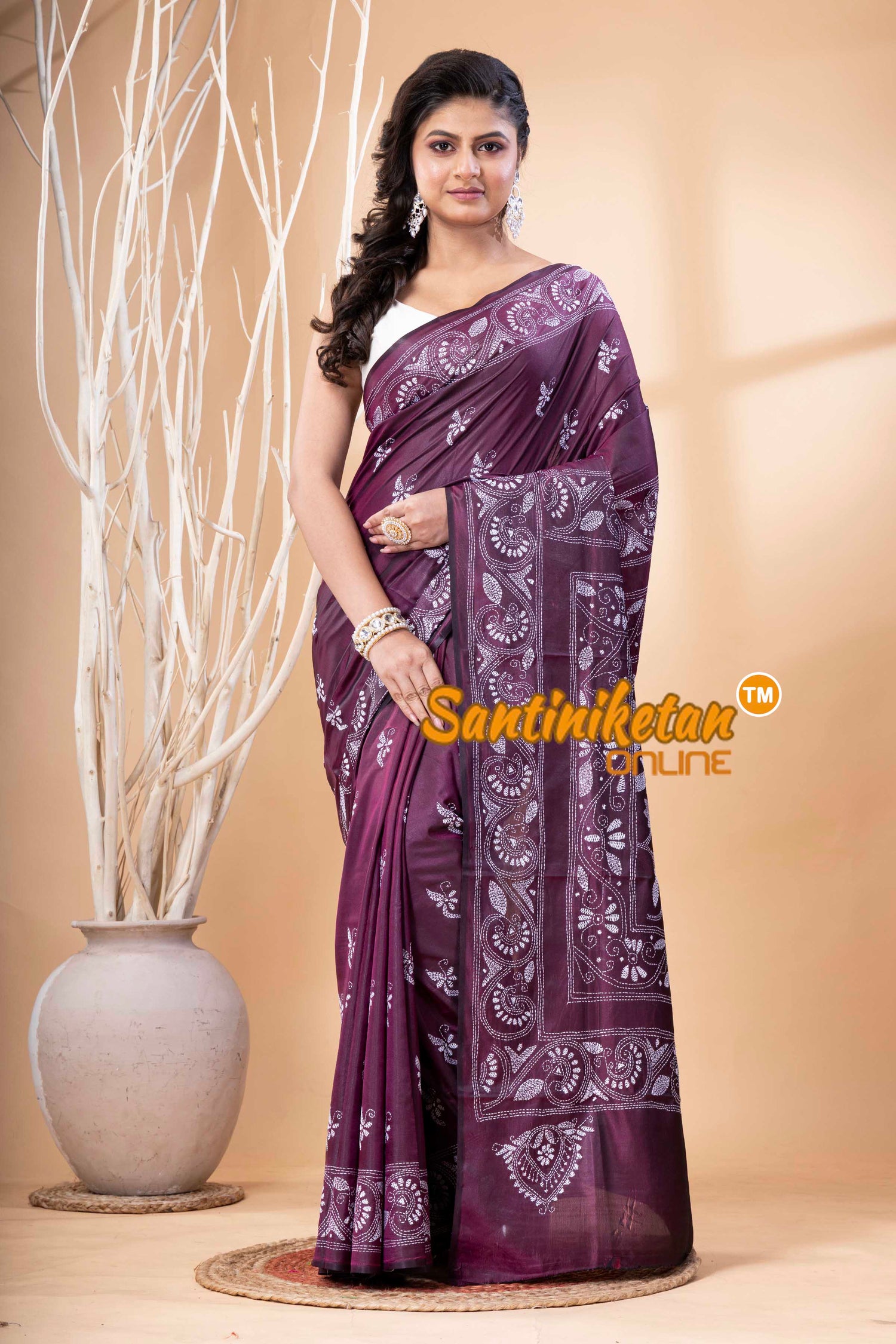 Bangalore Silk Kantha Stitch Saree SN202523606