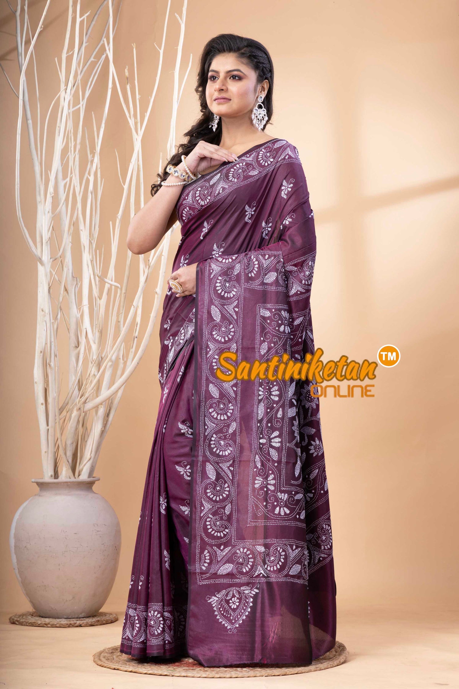 Bangalore Silk Kantha Stitch Saree SN202523606