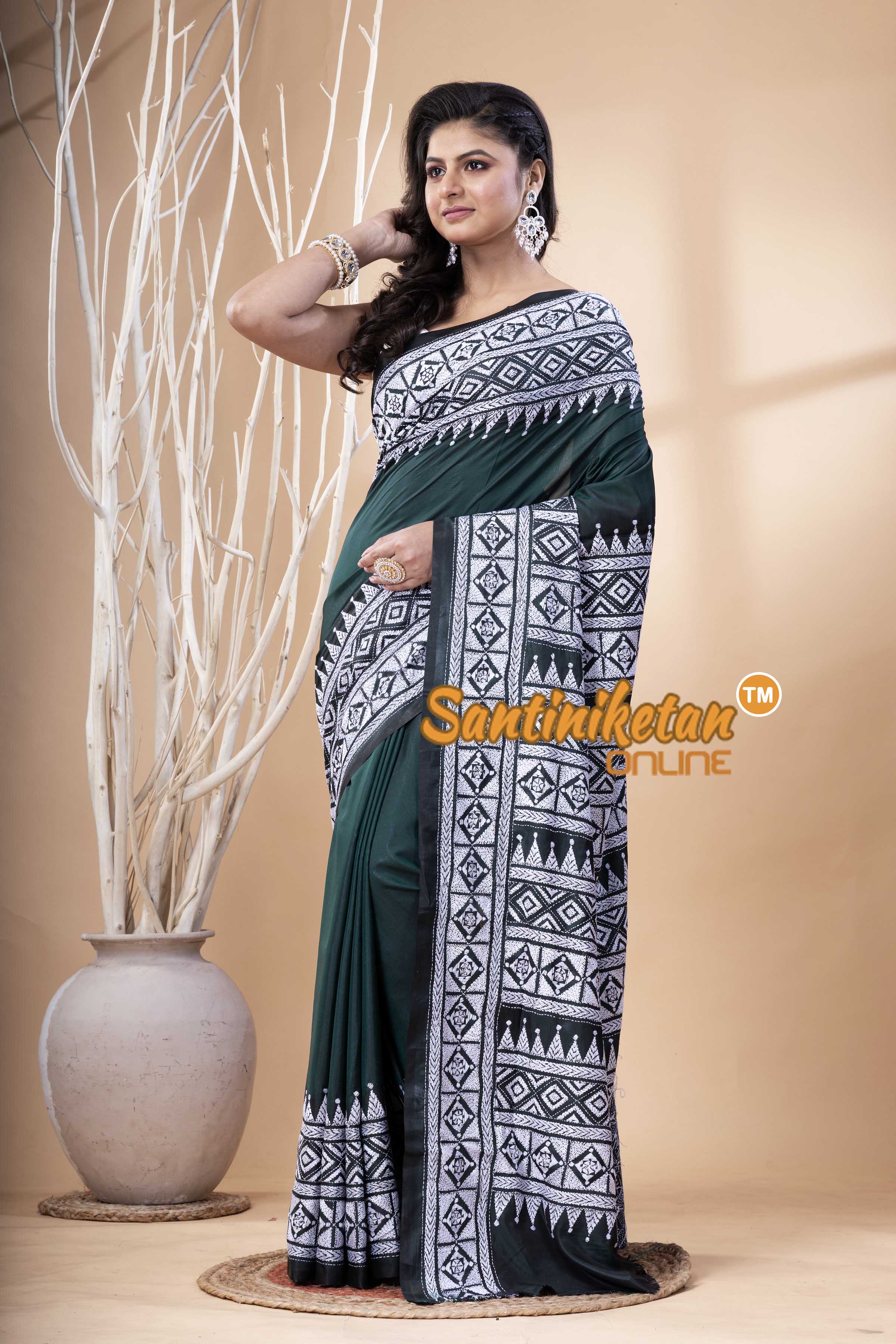 Bangalore Silk Kantha Stitch Saree SN202523630