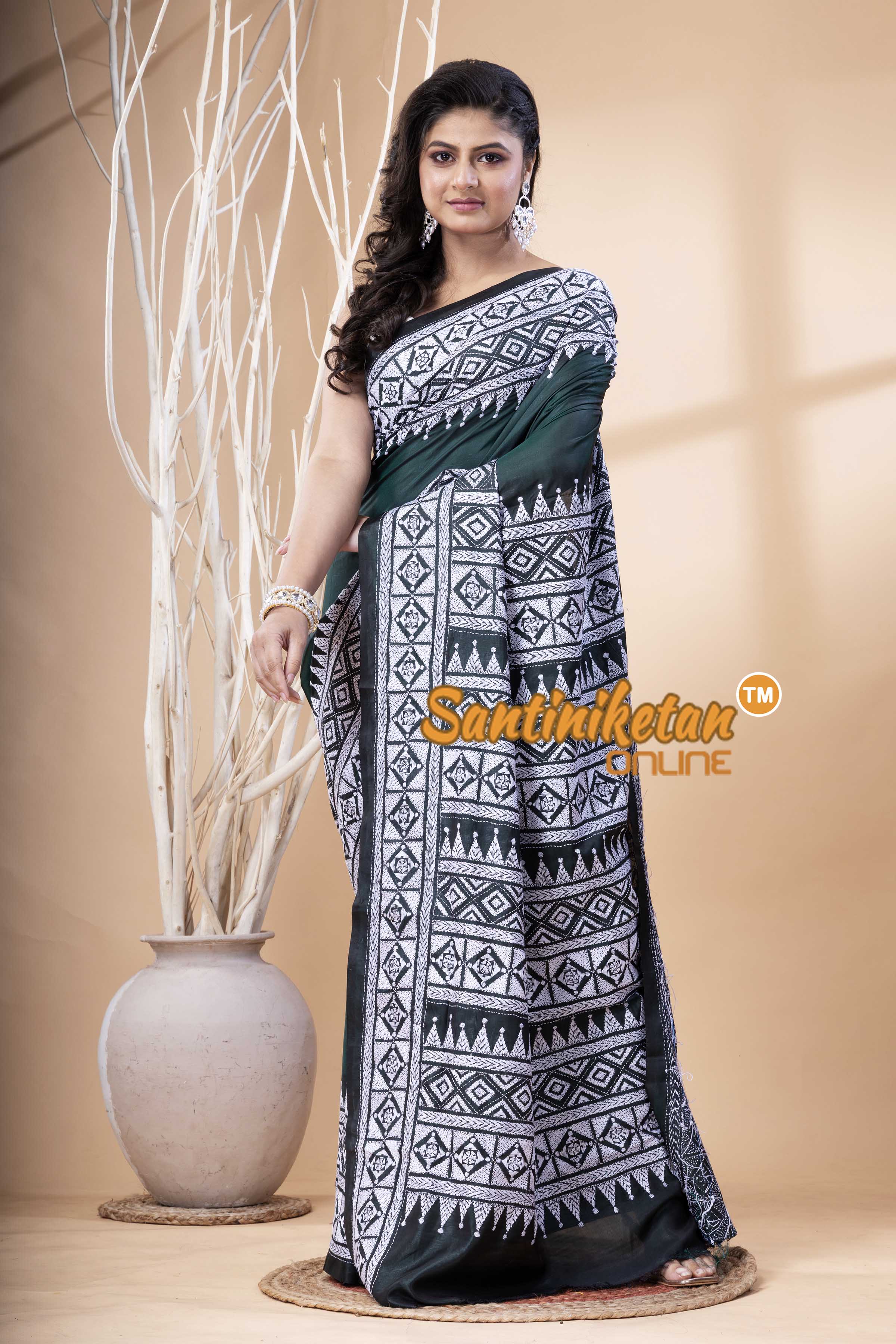 Bangalore Silk Kantha Stitch Saree SN202523630