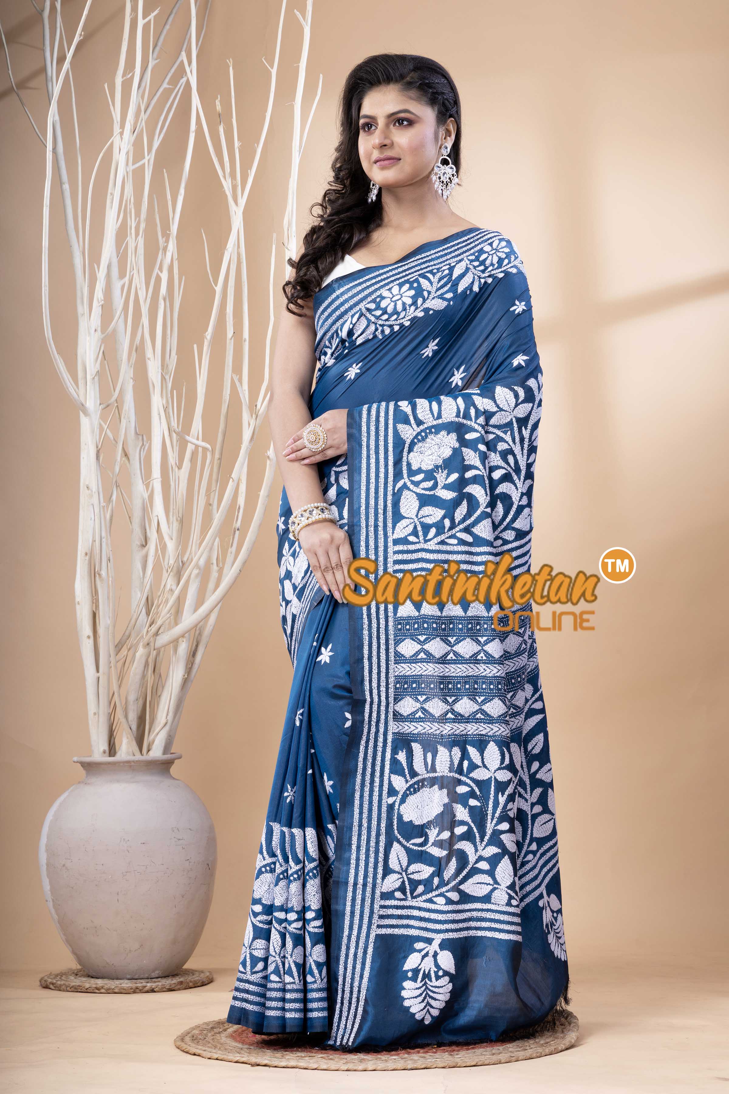 Bangalore Silk Kantha Stitch Saree SN202523636