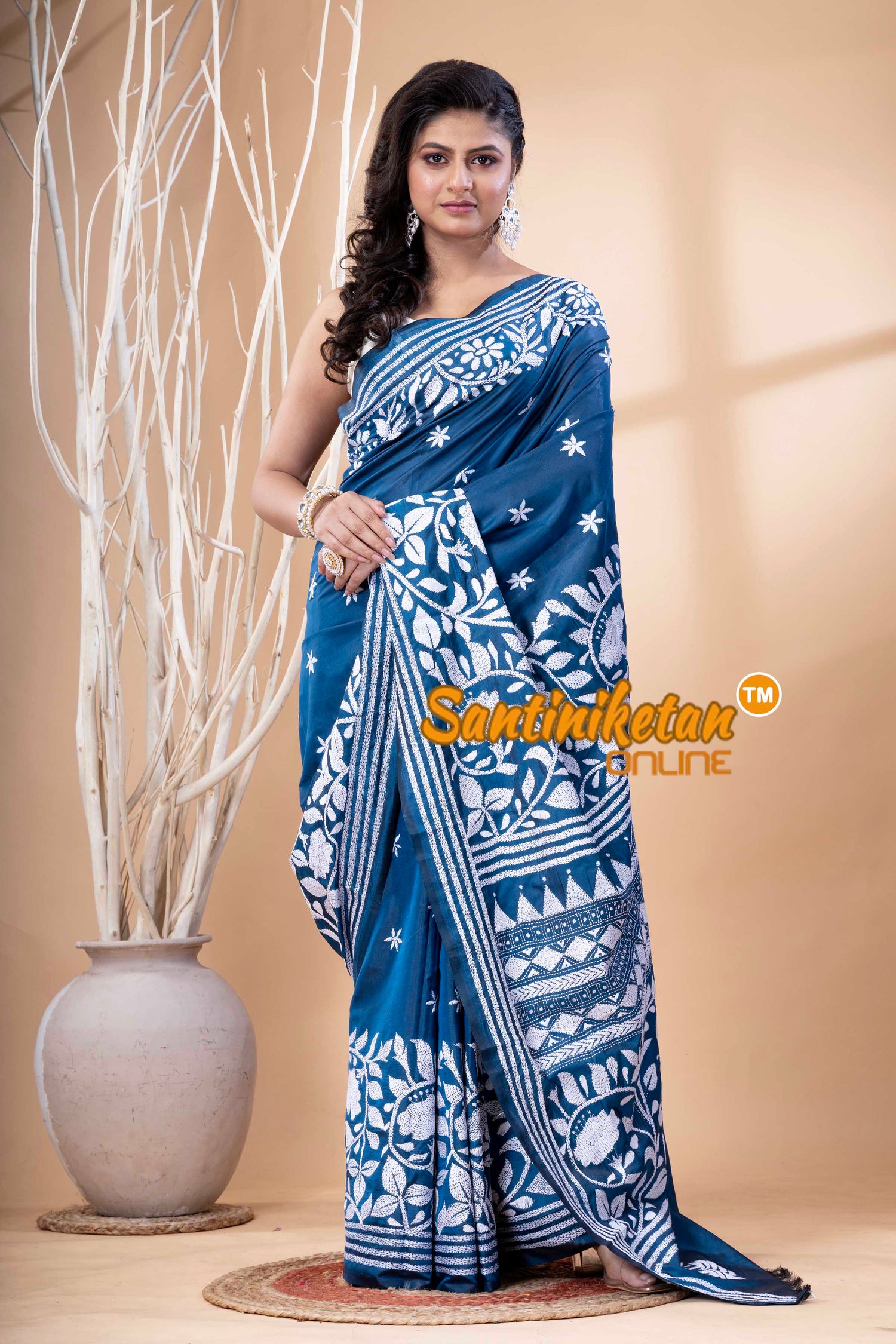 Bangalore Silk Kantha Stitch Saree SN202523636