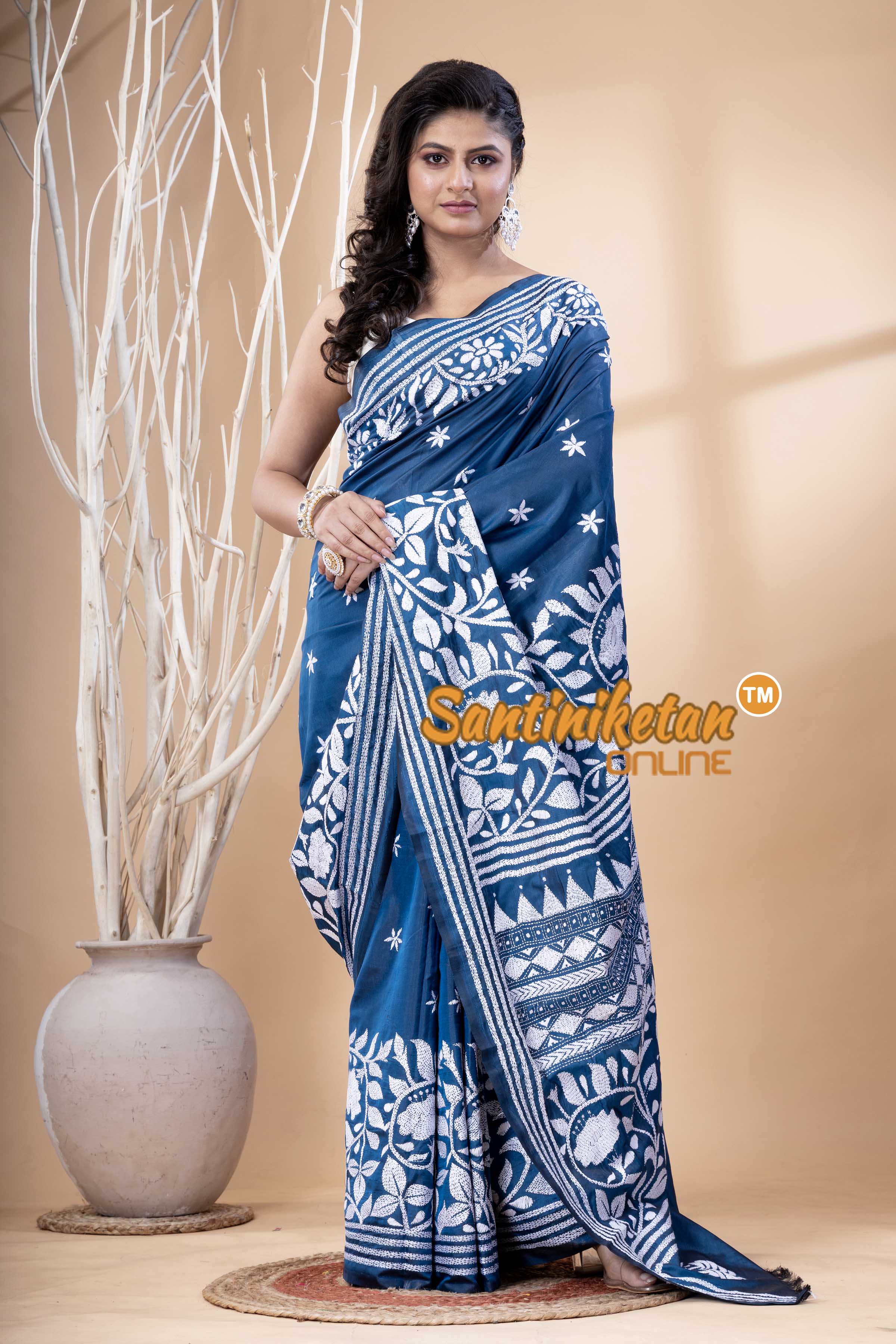 Bangalore Silk Kantha Stitch Saree SN202523636