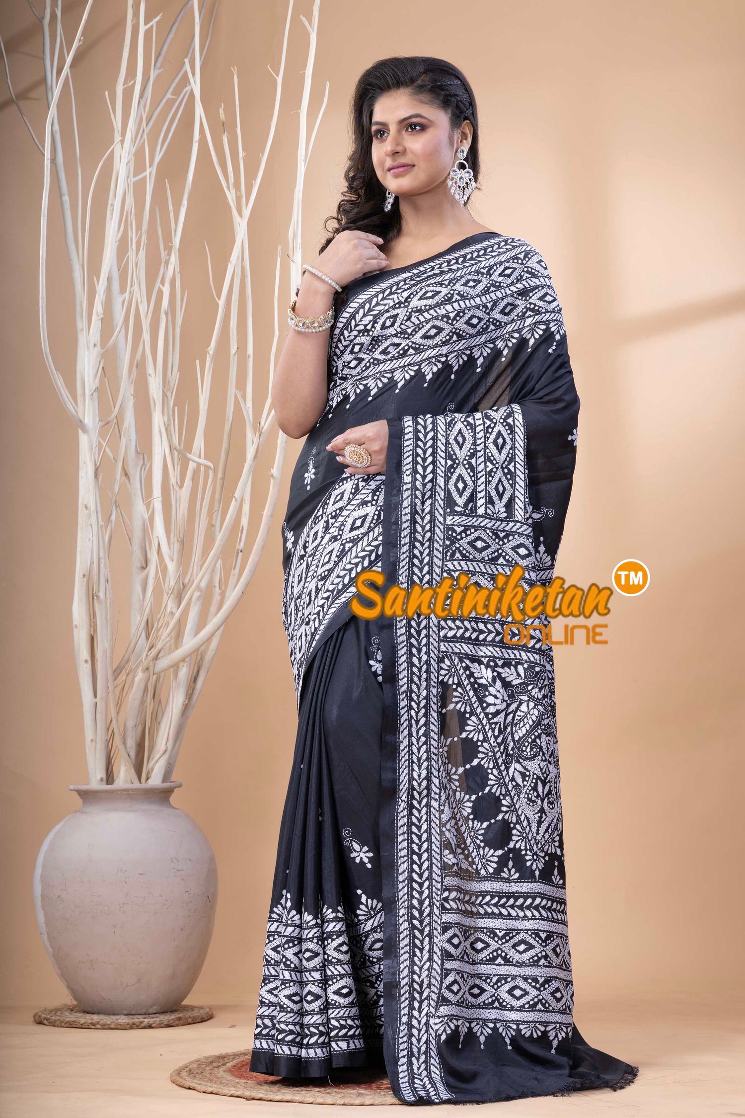 Bangalore Silk Kantha Stitch Saree SN202523641