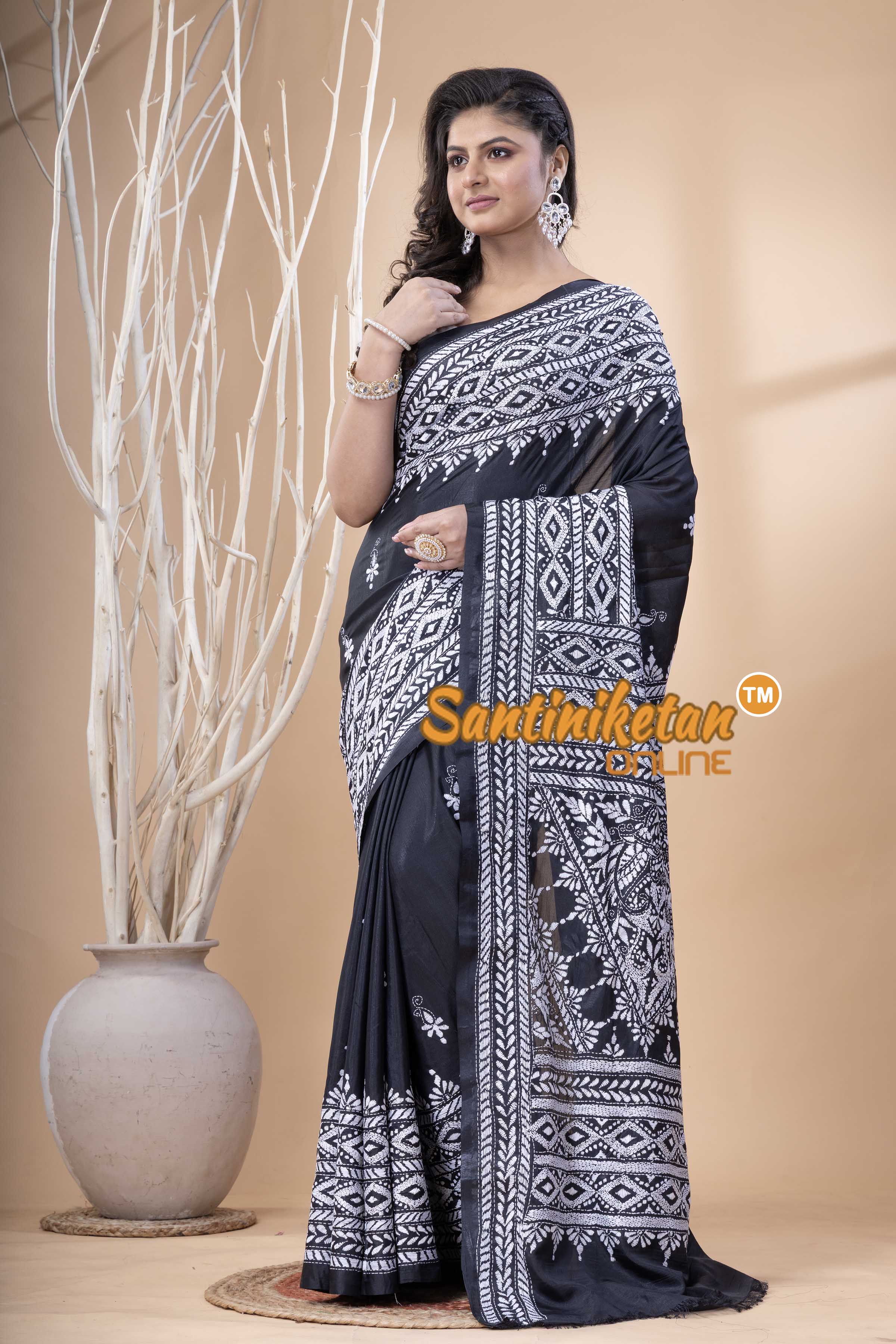 Bangalore Silk Kantha Stitch Saree SN202523641