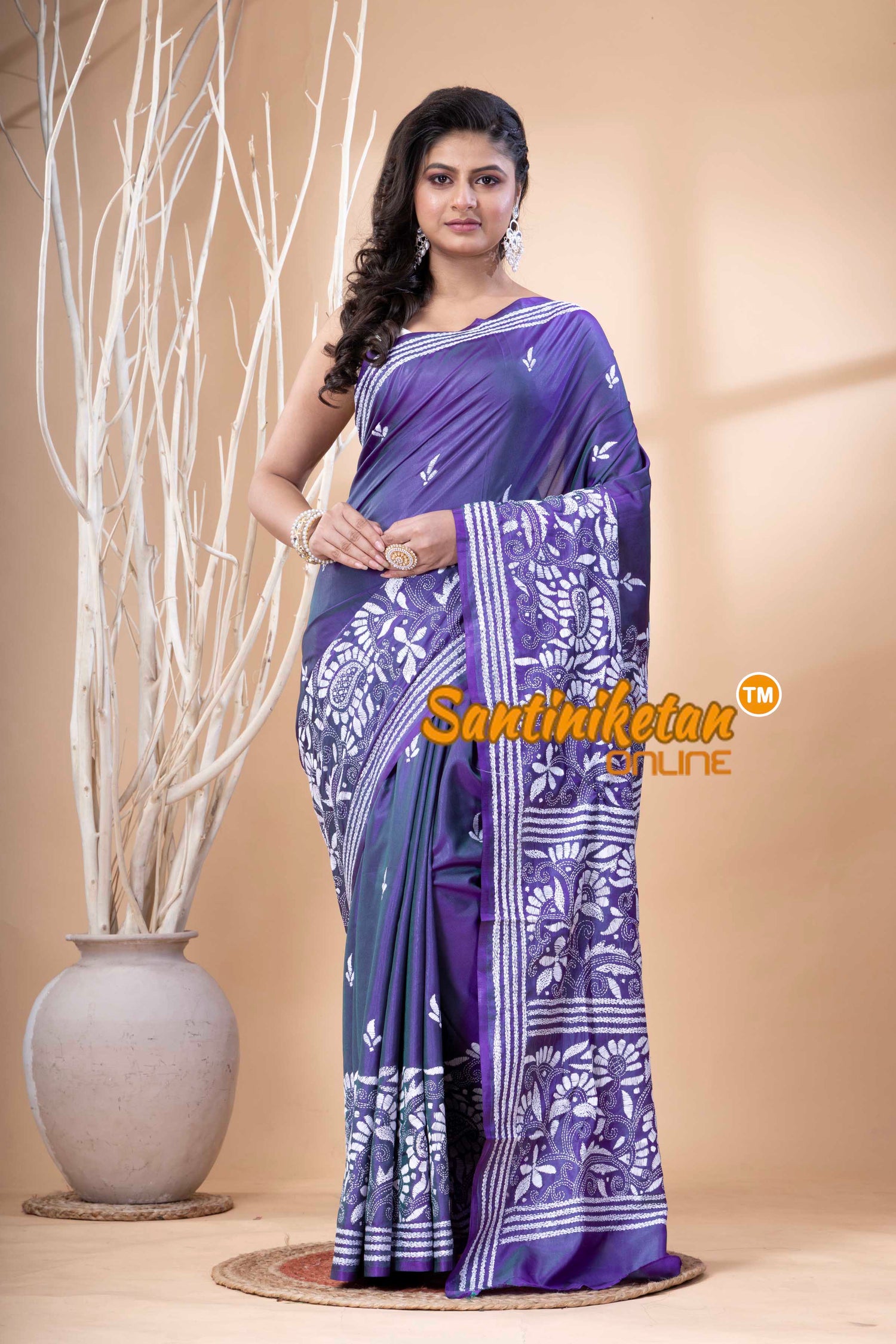 Bangalore Silk Kantha Stitch Saree SN202523718