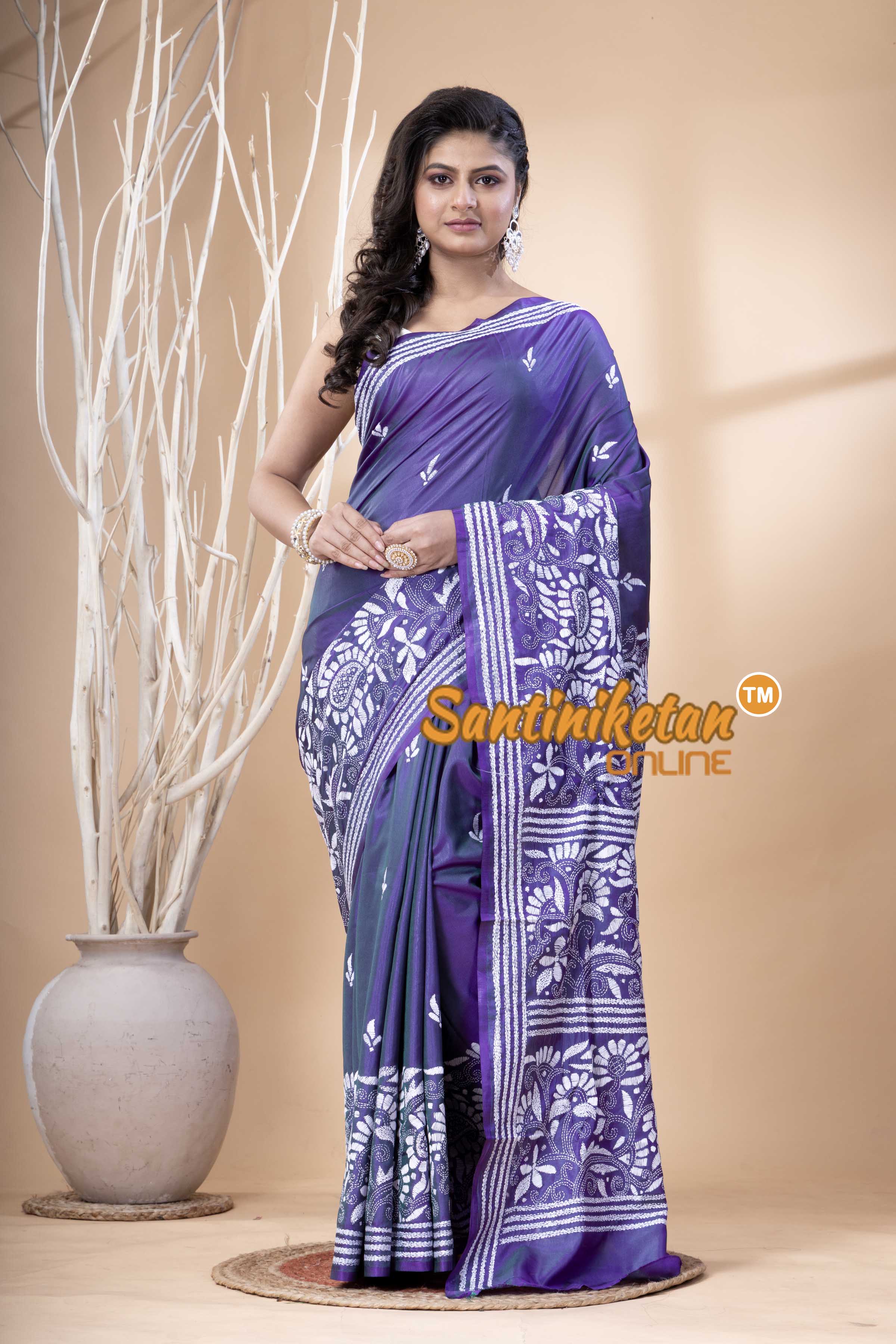 Bangalore Silk Kantha Stitch Saree SN202523718