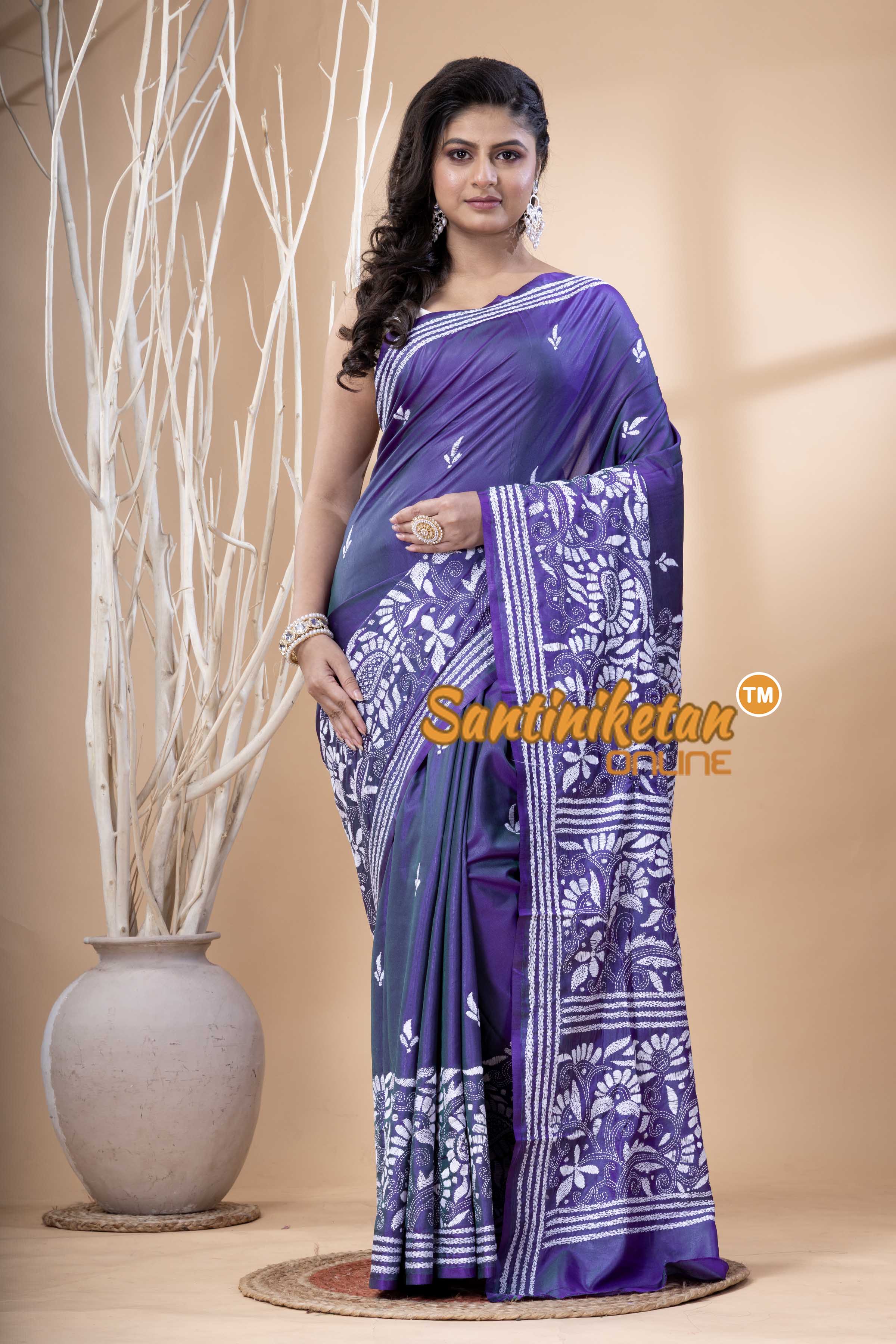 Bangalore Silk Kantha Stitch Saree SN202523718