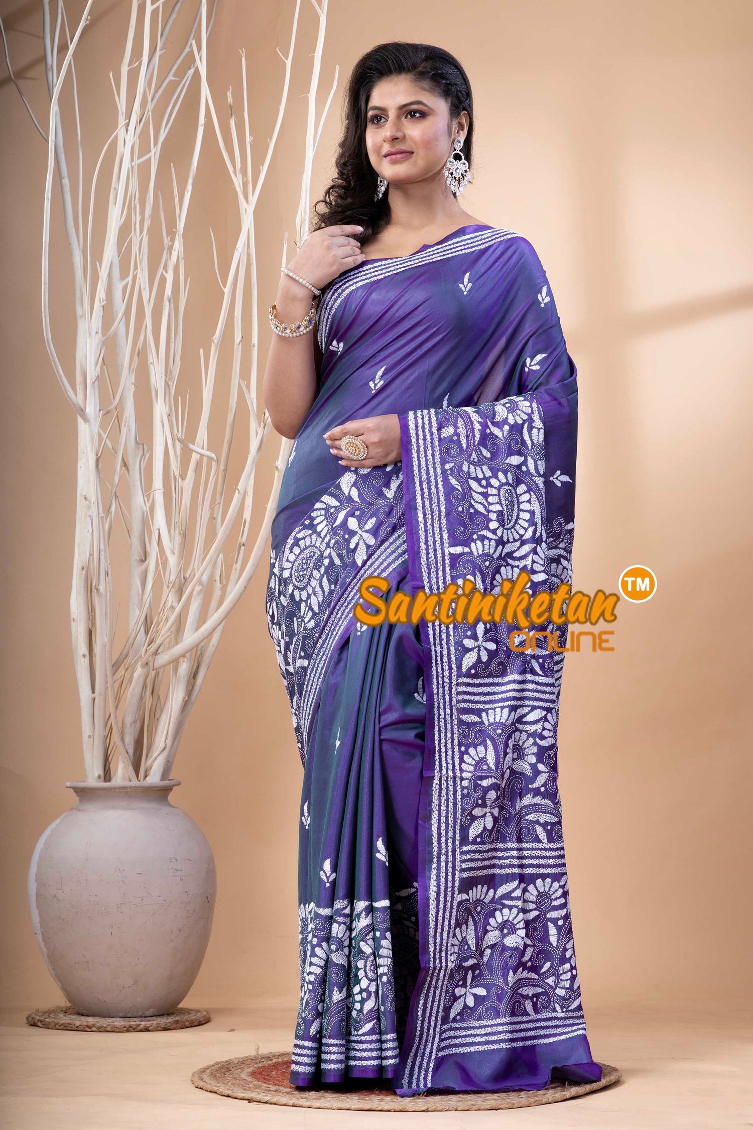 Bangalore Silk Kantha Stitch Saree SN202523718