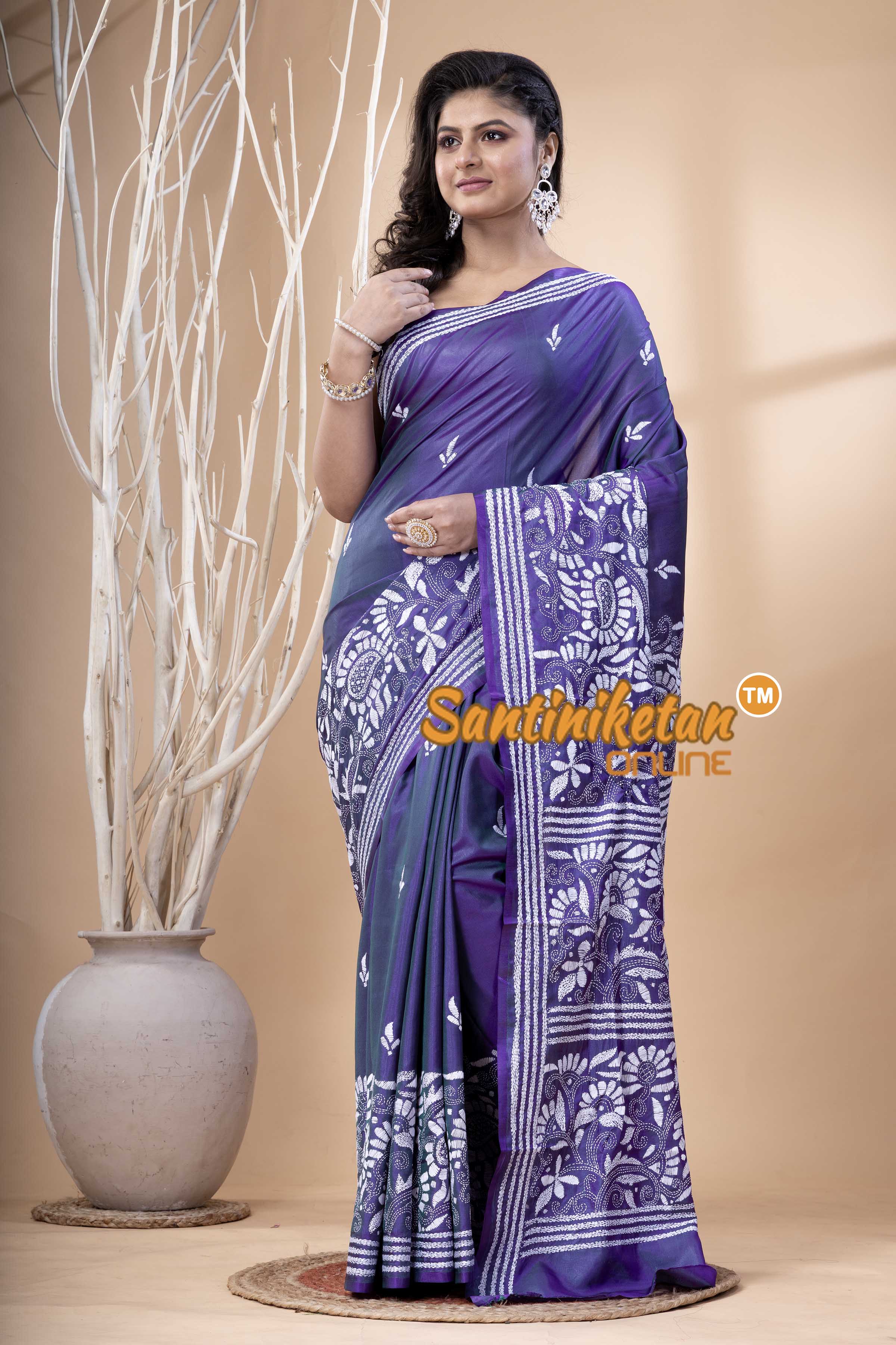 Bangalore Silk Kantha Stitch Saree SN202523718