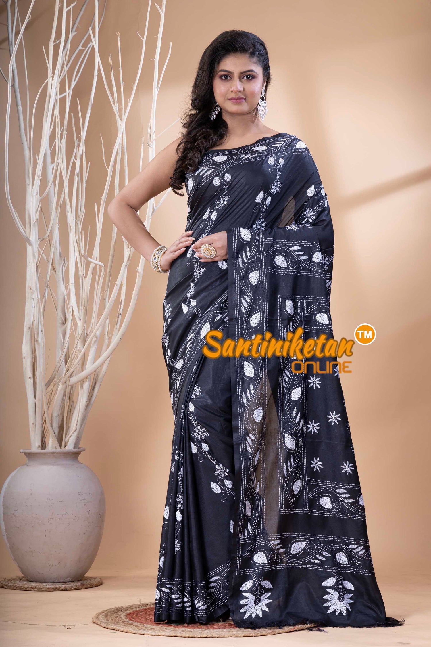 Bangalore Silk Kantha Stitch Saree SN202523762