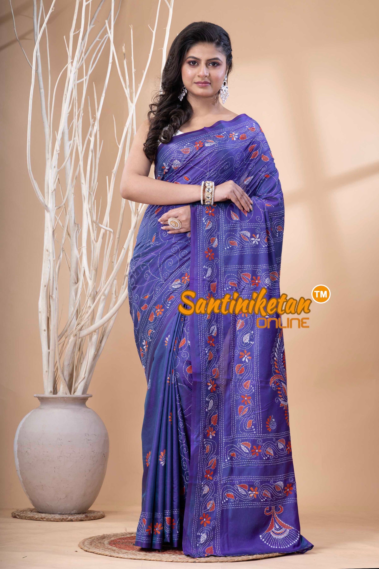 Bangalore Silk Kantha Stitch Saree SN202523791